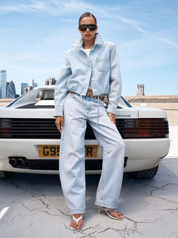 TIE HEM SHOULDER DENIM JACKET - LIGHT WASH made by The Couture Club