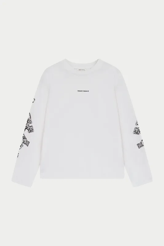 EMBLEM CHAIN GRAPHIC LONG SLEEVE T-SHIRT - WHITE made by The Couture Club