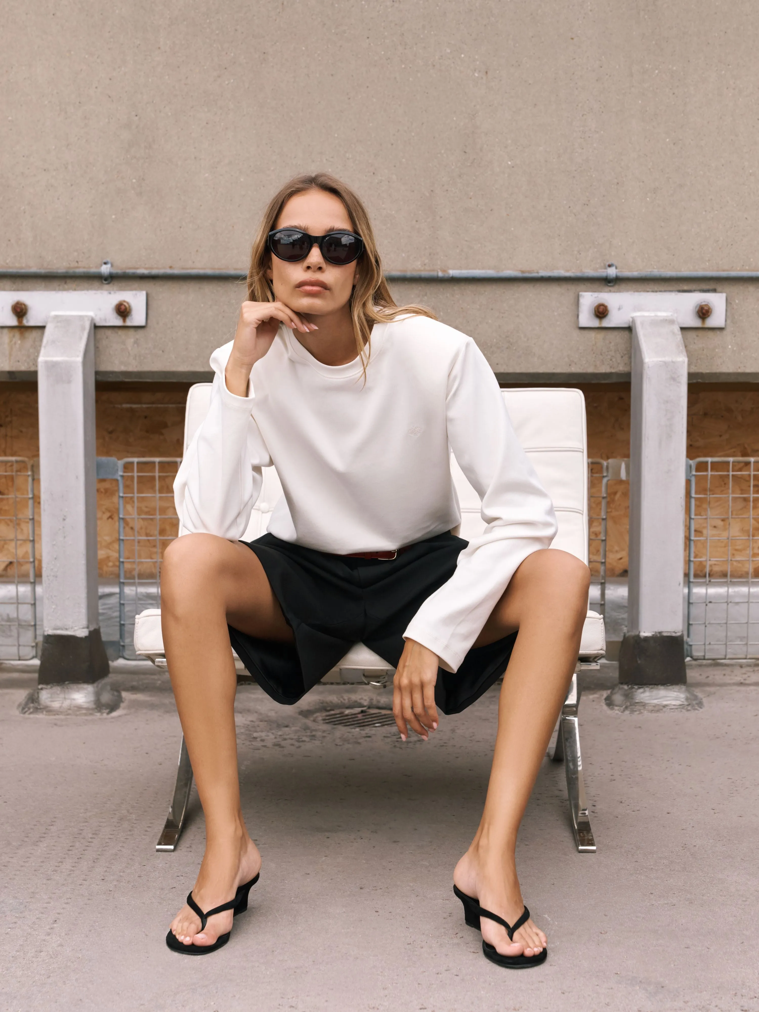 SHOULDER PAD LONG SLEEVE T-SHIRT - OFF WHITE sold by The Couture Club product image thumbnail 3