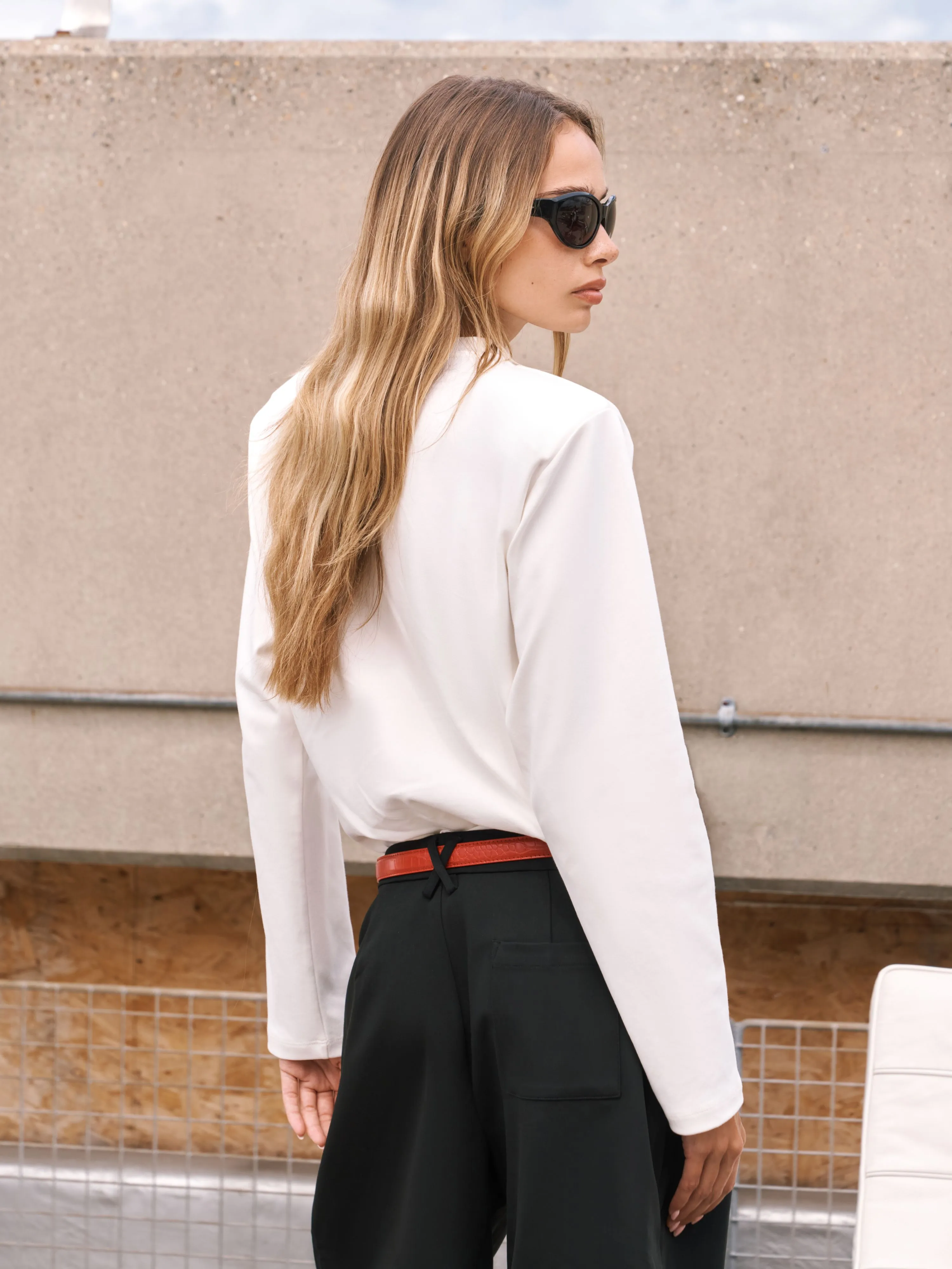 SHOULDER PAD LONG SLEEVE T-SHIRT - OFF WHITE sold by The Couture Club product image thumbnail 5
