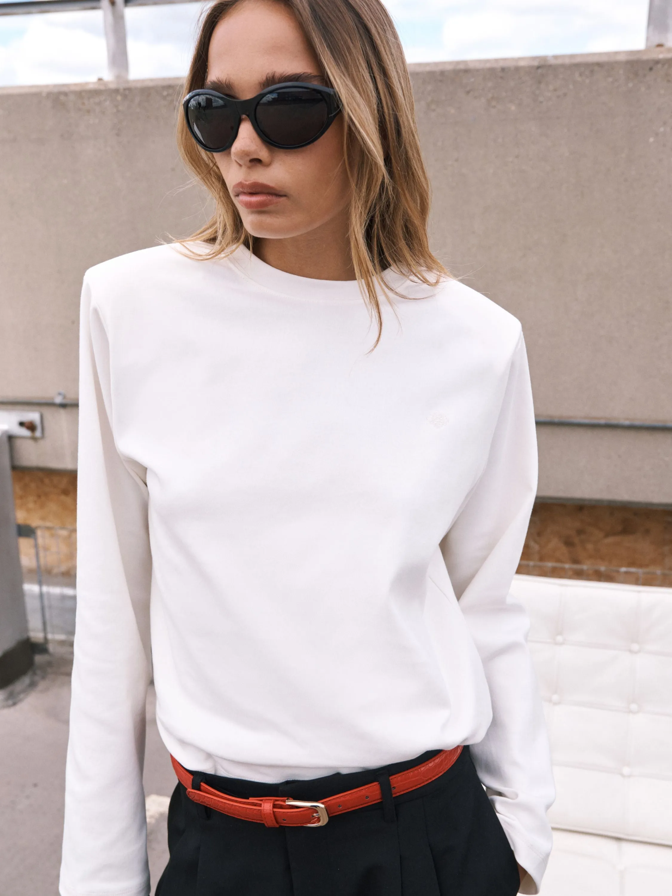 SHOULDER PAD LONG SLEEVE T-SHIRT - OFF WHITE sold by The Couture Club product image thumbnail 2