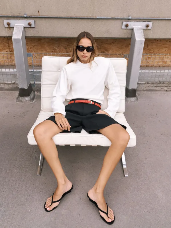 SHOULDER PAD LONG SLEEVE T-SHIRT - OFF WHITE made by The Couture Club