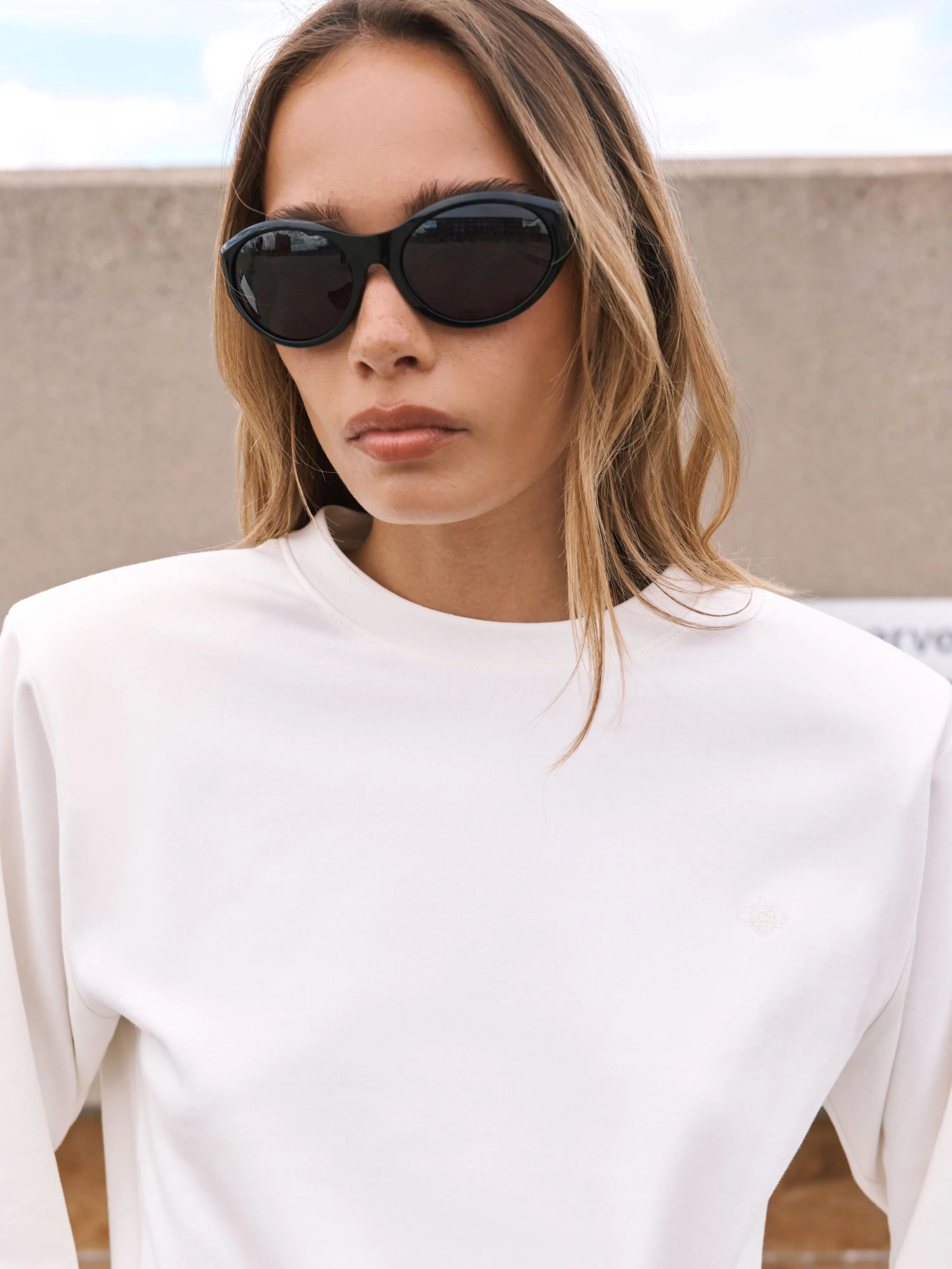 SHOULDER PAD LONG SLEEVE T-SHIRT - OFF WHITE sold by The Couture Club product image thumbnail 4