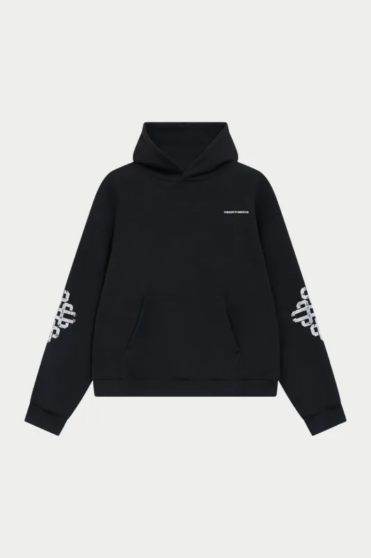 CRACKED EMBLEM SLEEVE PRINT HOODIE - BLACK made by The Couture Club