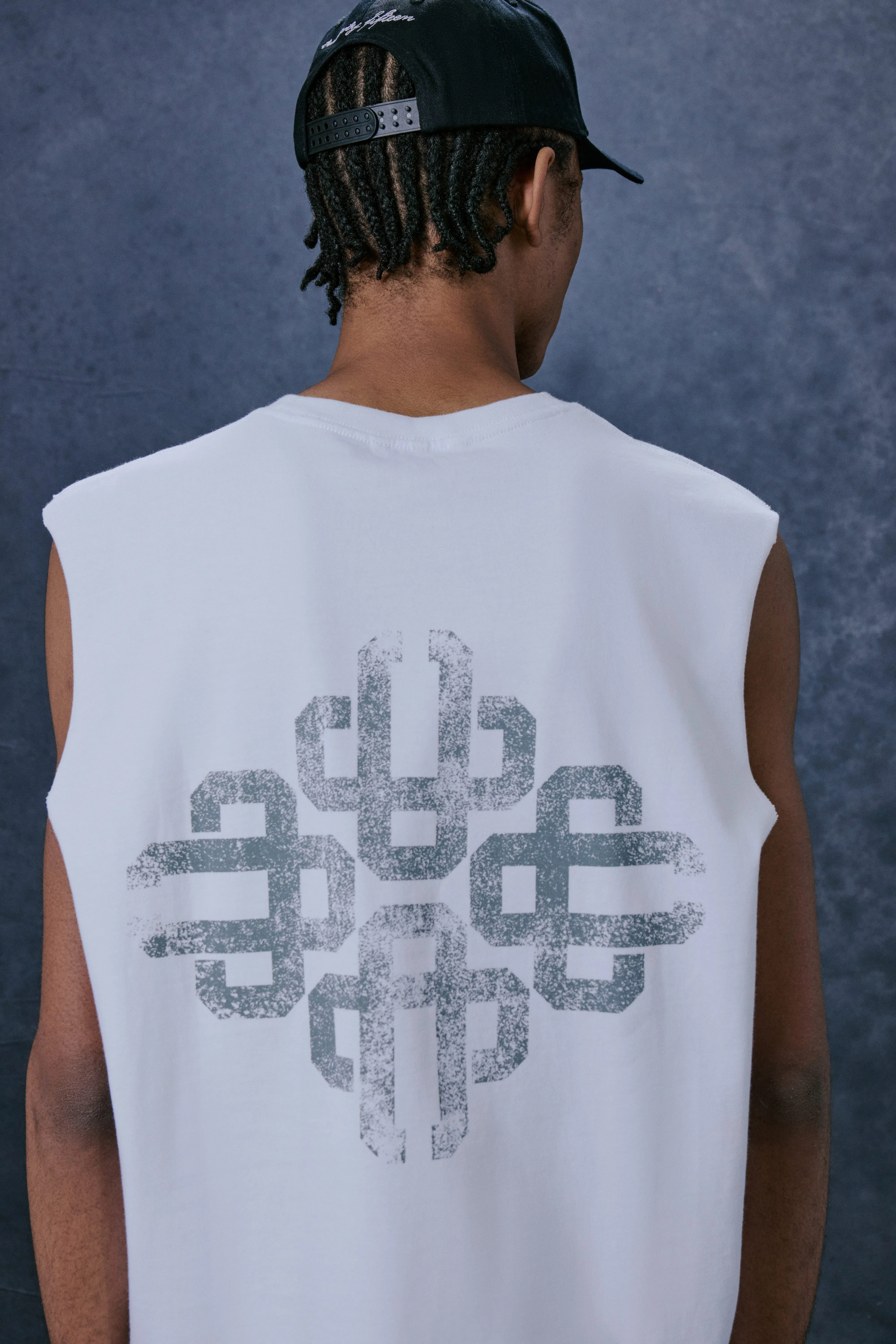 VINTAGE EMBLEM GRAPHIC CUT OFF VEST - WHITE sold by The Couture Club product image thumbnail 5