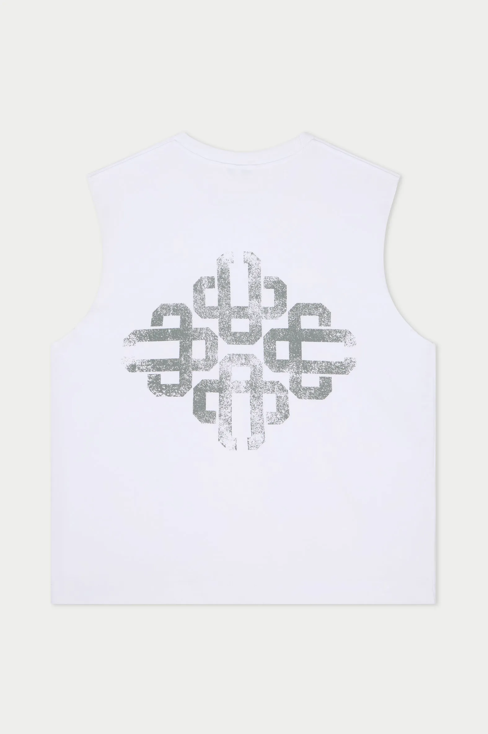VINTAGE EMBLEM GRAPHIC CUT OFF VEST - WHITE sold by The Couture Club