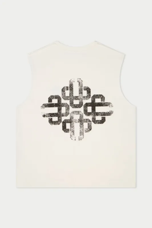 VINTAGE EMBLEM GRAPHIC CUT OFF VEST - OFF WHITE made by The Couture Club
