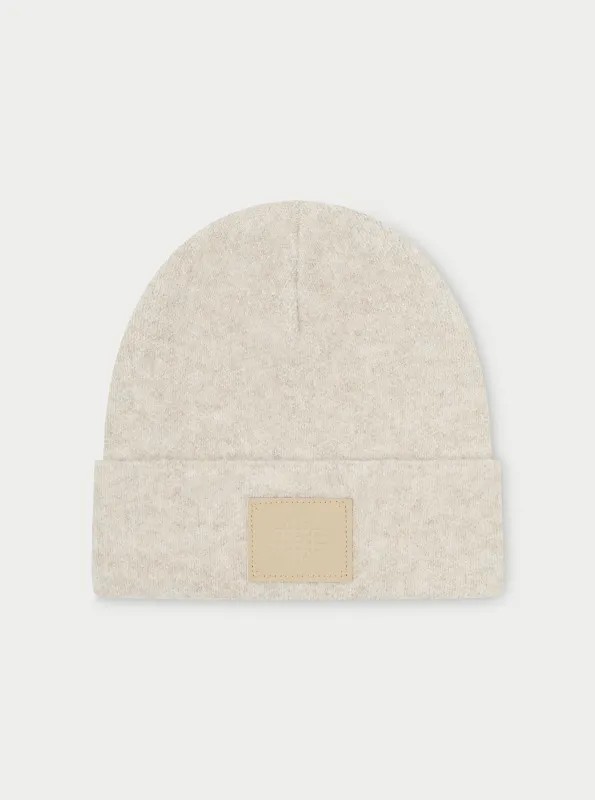 FLUFFY KNIT EMBLEM BEANIE - BEIGE made by The Couture Club