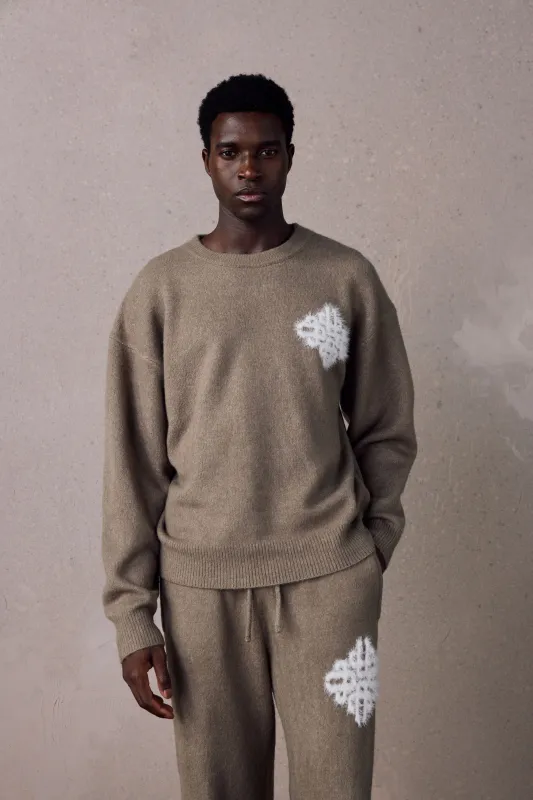 EMBLEM FLUFFY KNIT CREW - MUSHROOM made by The Couture Club