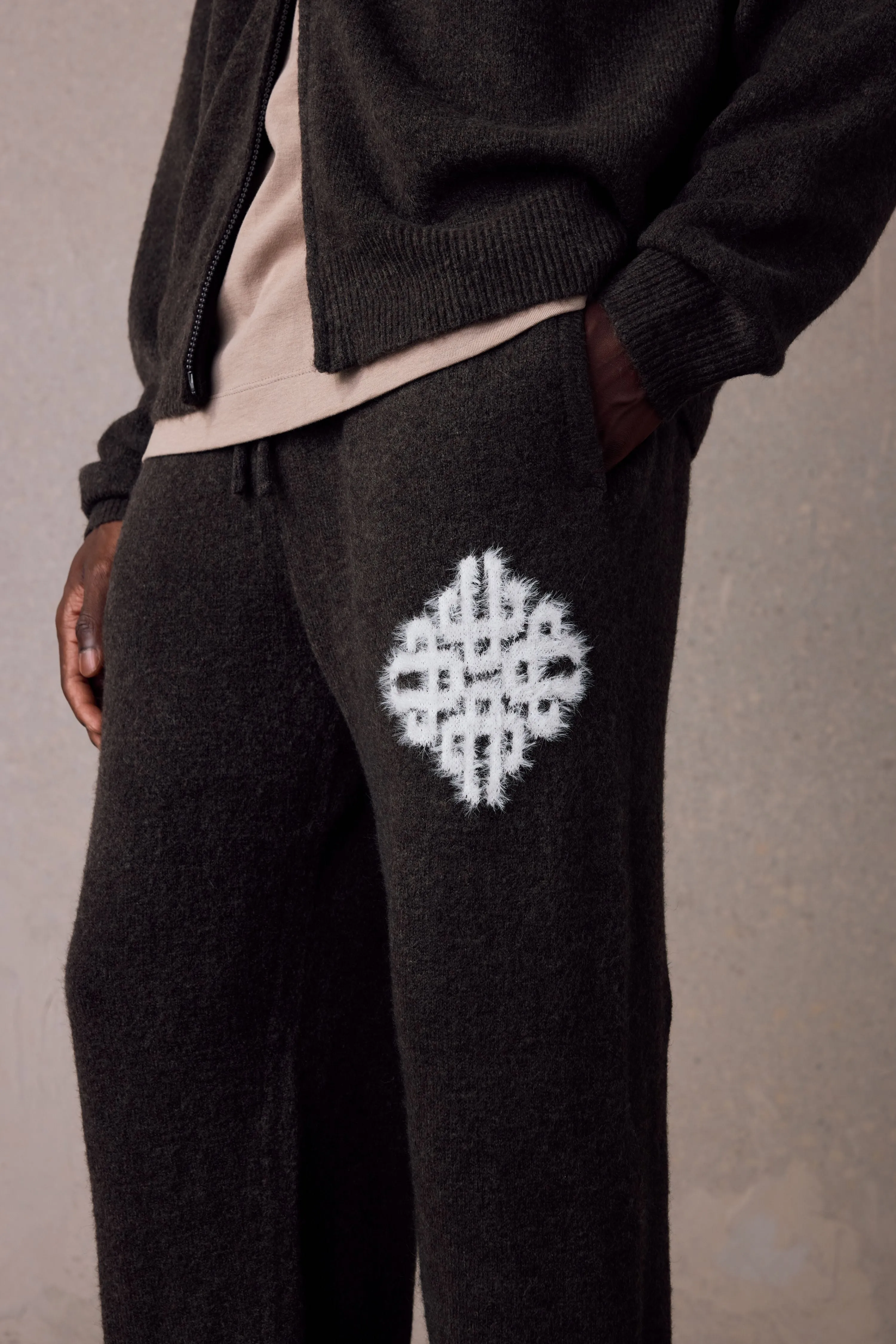 EMBLEM FLUFFY KNIT JOGGERS - BROWN sold by The Couture Club product image thumbnail 5