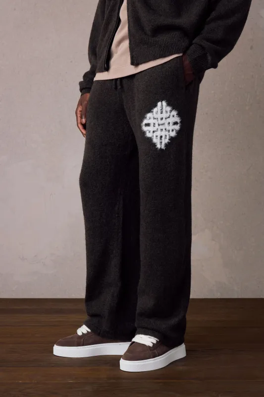 EMBLEM FLUFFY KNIT JOGGERS - BROWN made by The Couture Club