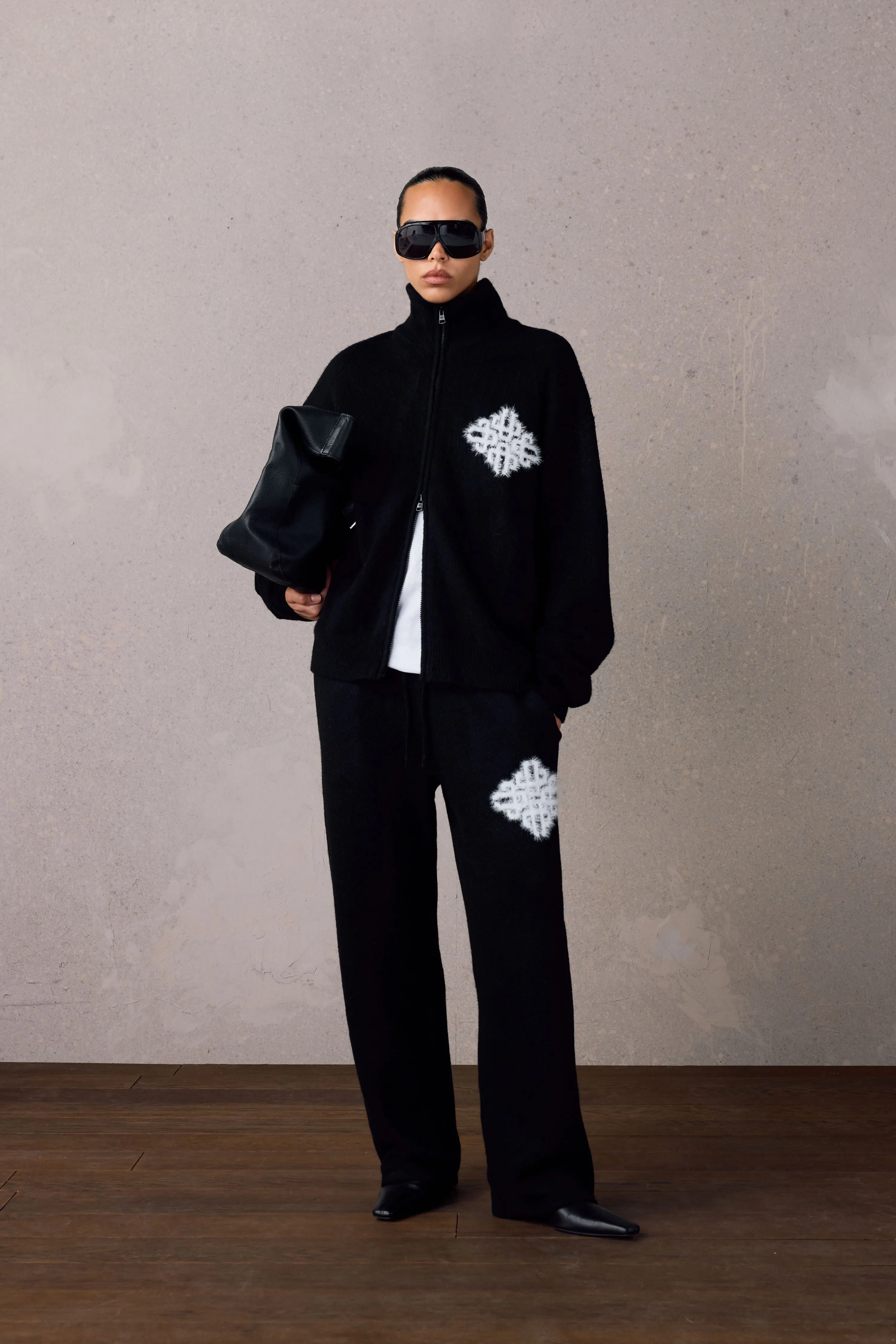 EMBLEM FLUFFY KNIT JOGGERS - BLACK sold by The Couture Club product image thumbnail 4