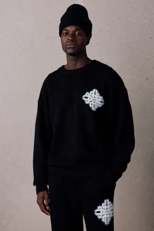 EMBLEM FLUFFY KNIT CREW - BLACK made by The Couture Club