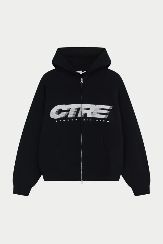 RETRO SPORT CTRE GRAPHIC ZIP THROUGH HOODIE - BLACK made by The Couture Club