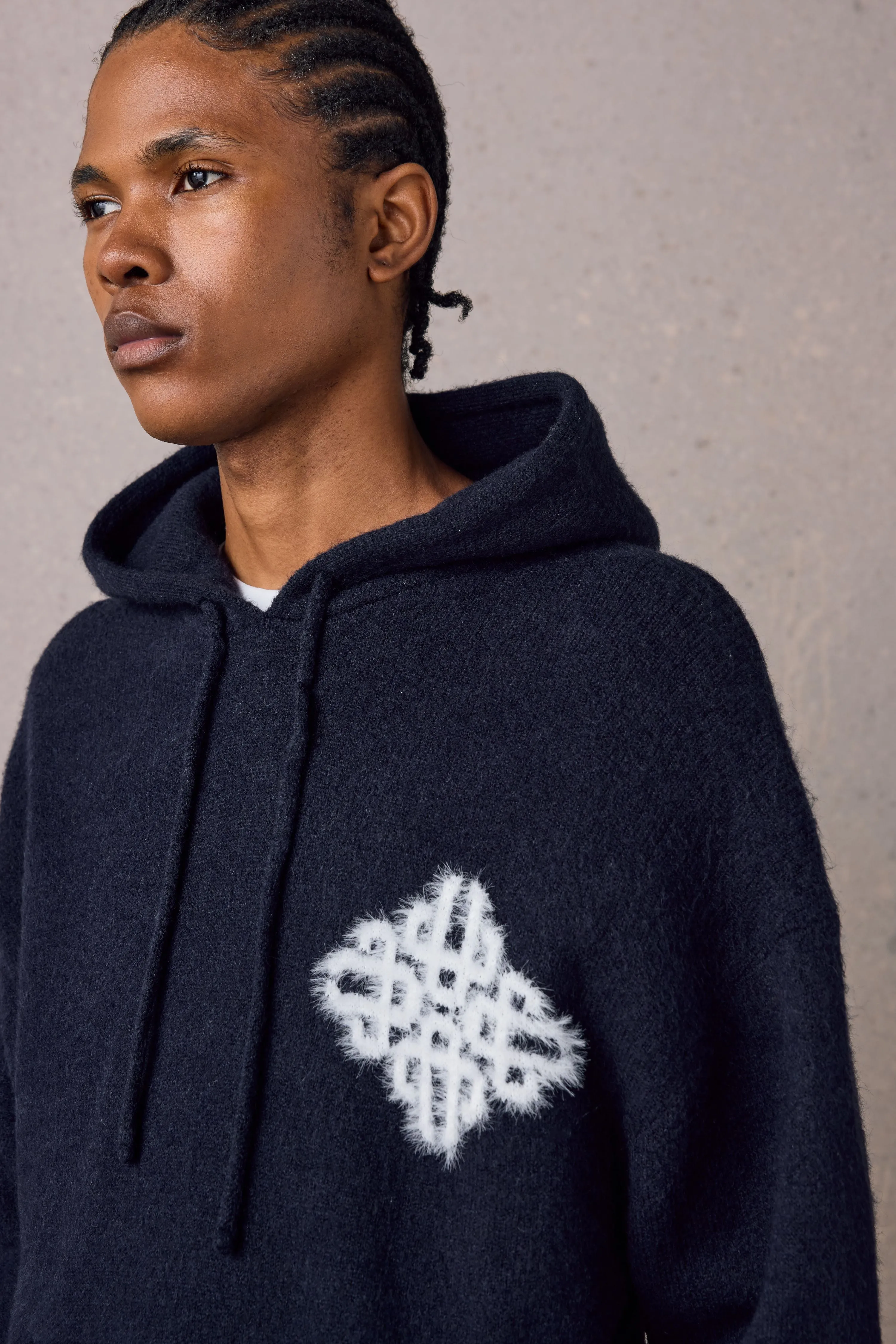 EMBLEM FLUFFY KNIT HOODIE - NAVY sold by The Couture Club product image thumbnail 5