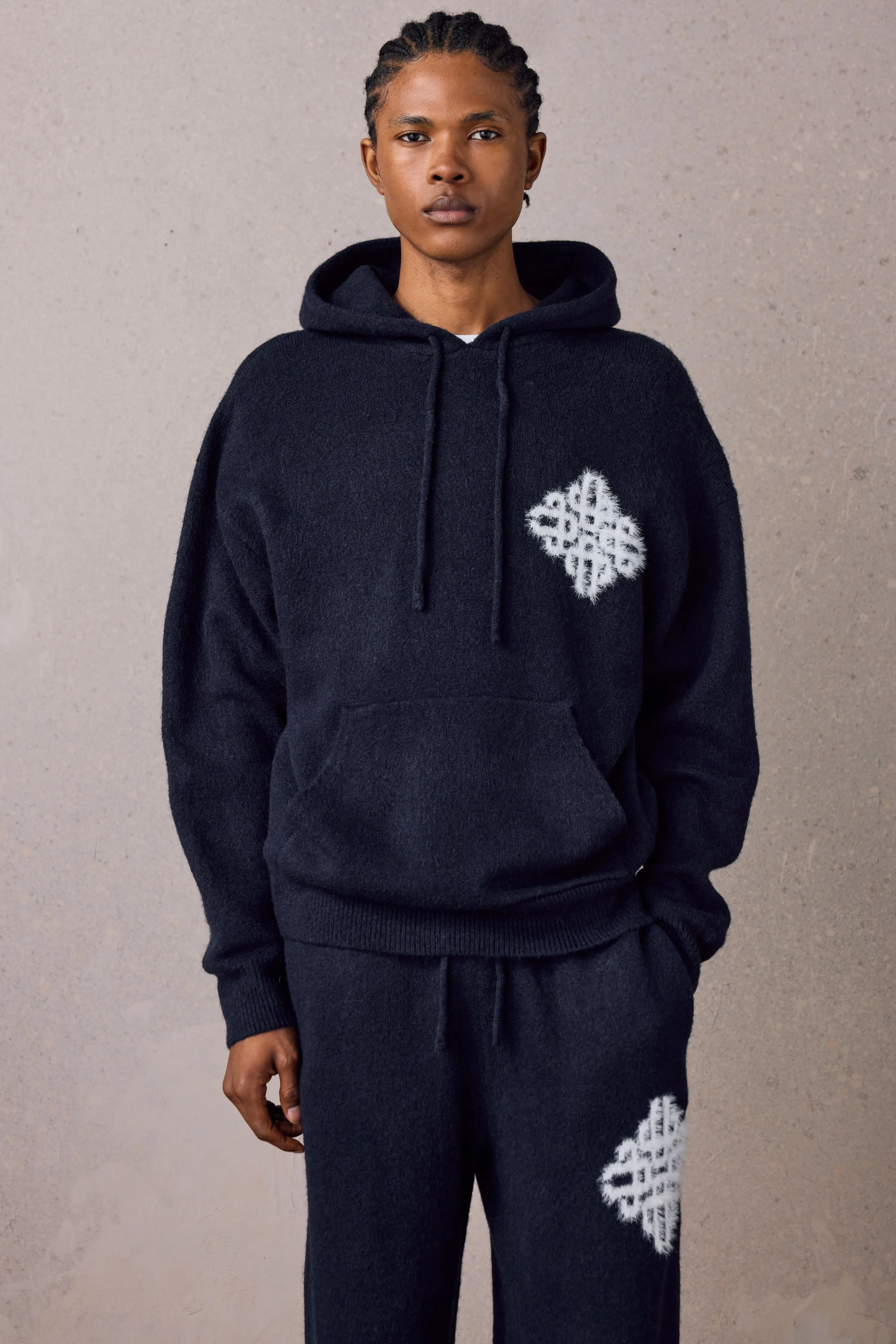 EMBLEM FLUFFY KNIT HOODIE - NAVY sold by The Couture Club product image thumbnail 2