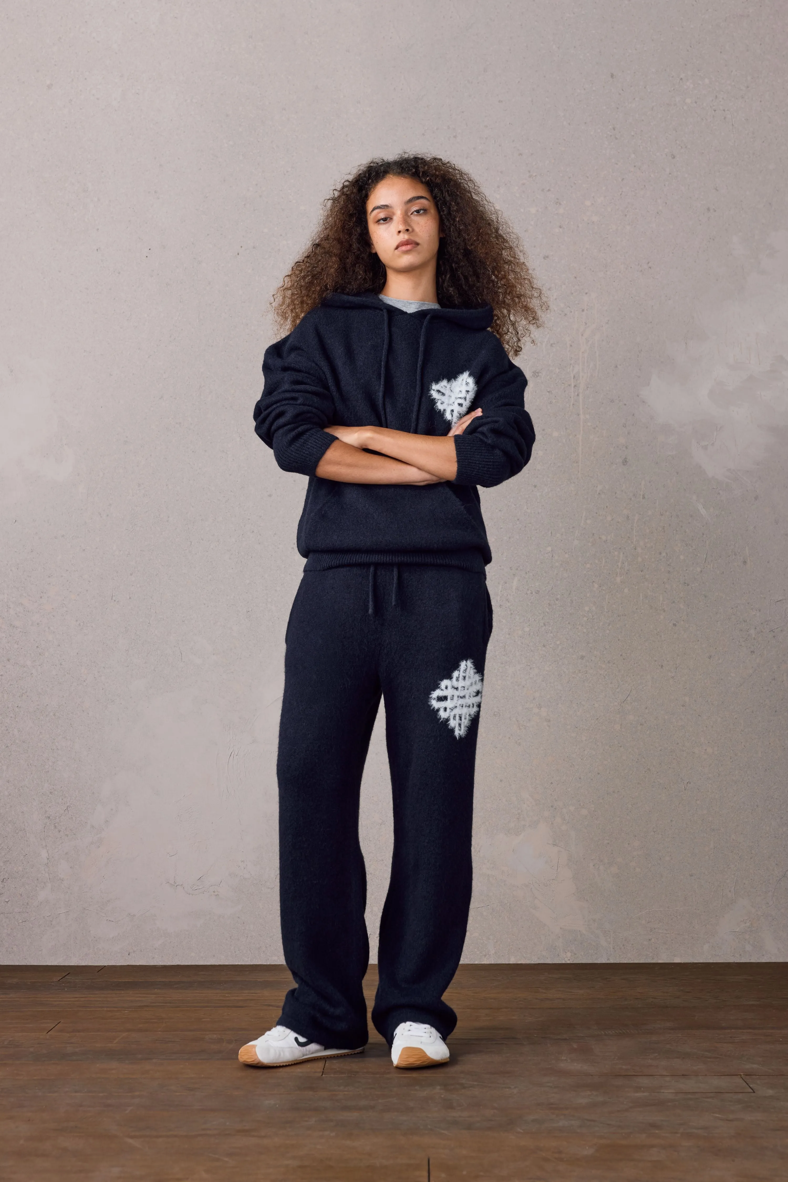 EMBLEM FLUFFY KNIT HOODIE - NAVY sold by The Couture Club product image thumbnail 4