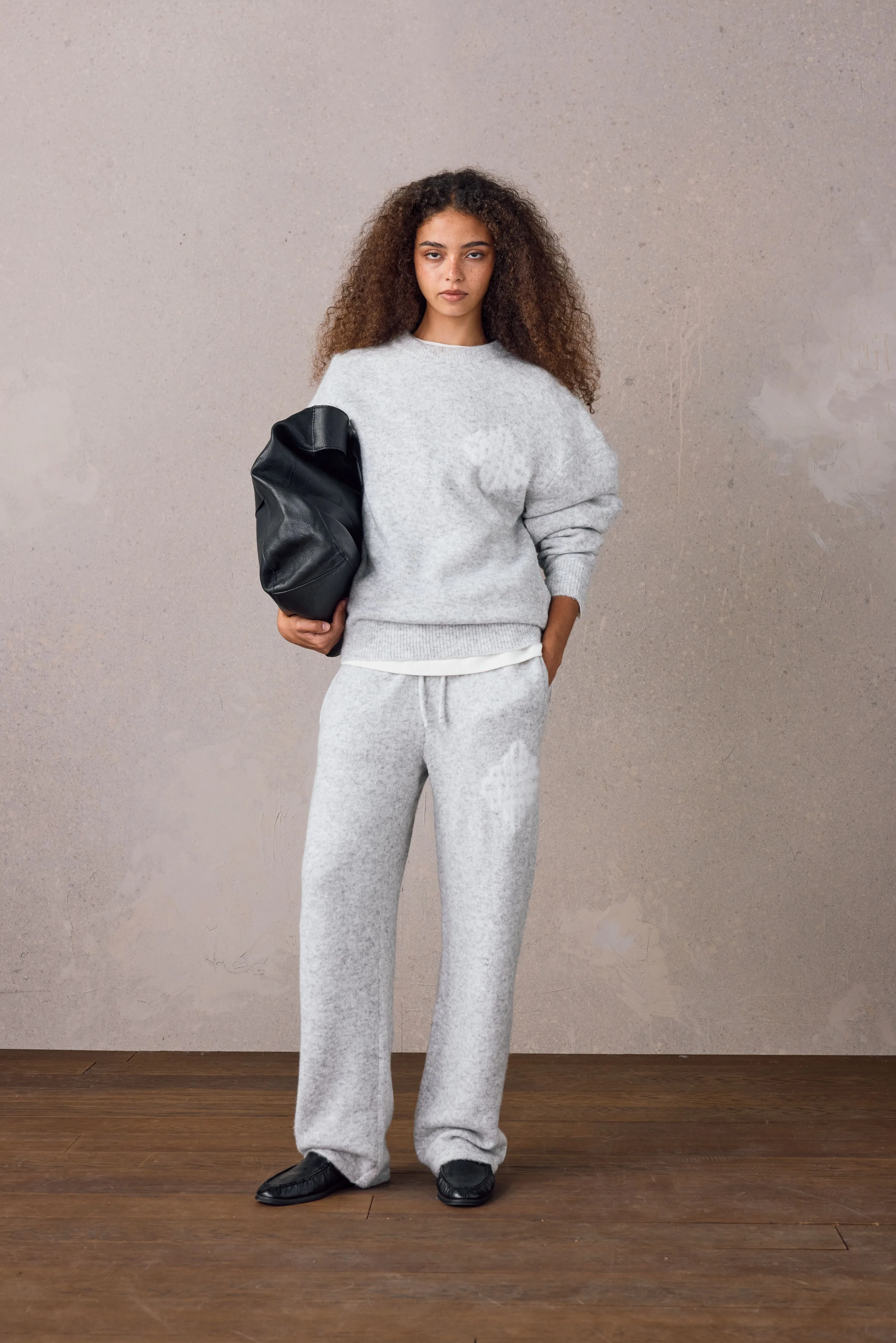EMBLEM FLUFFY KNIT CREW - GREY MARL sold by The Couture Club product image thumbnail 2
