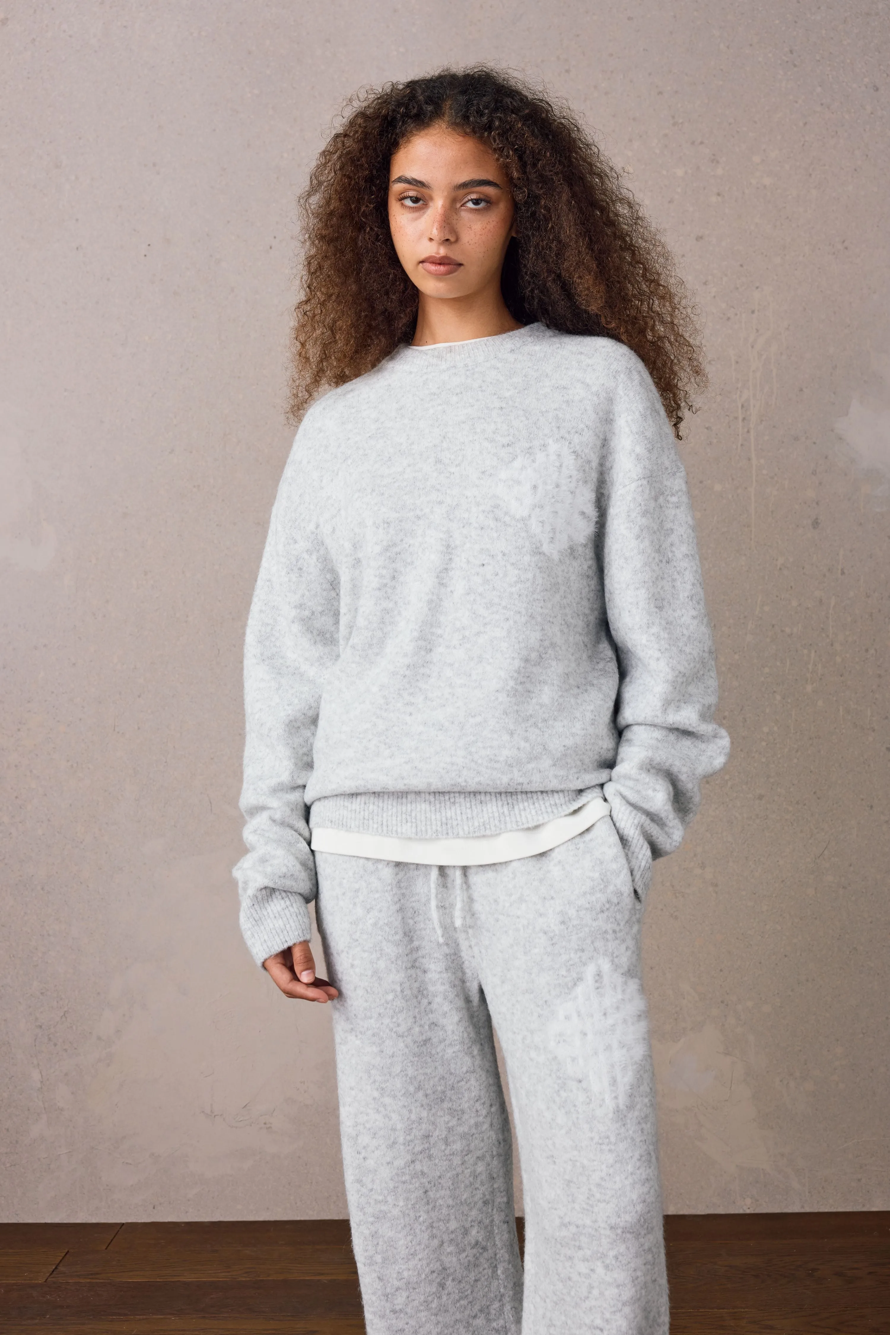 EMBLEM FLUFFY KNIT CREW - GREY MARL sold by The Couture Club product image thumbnail 3