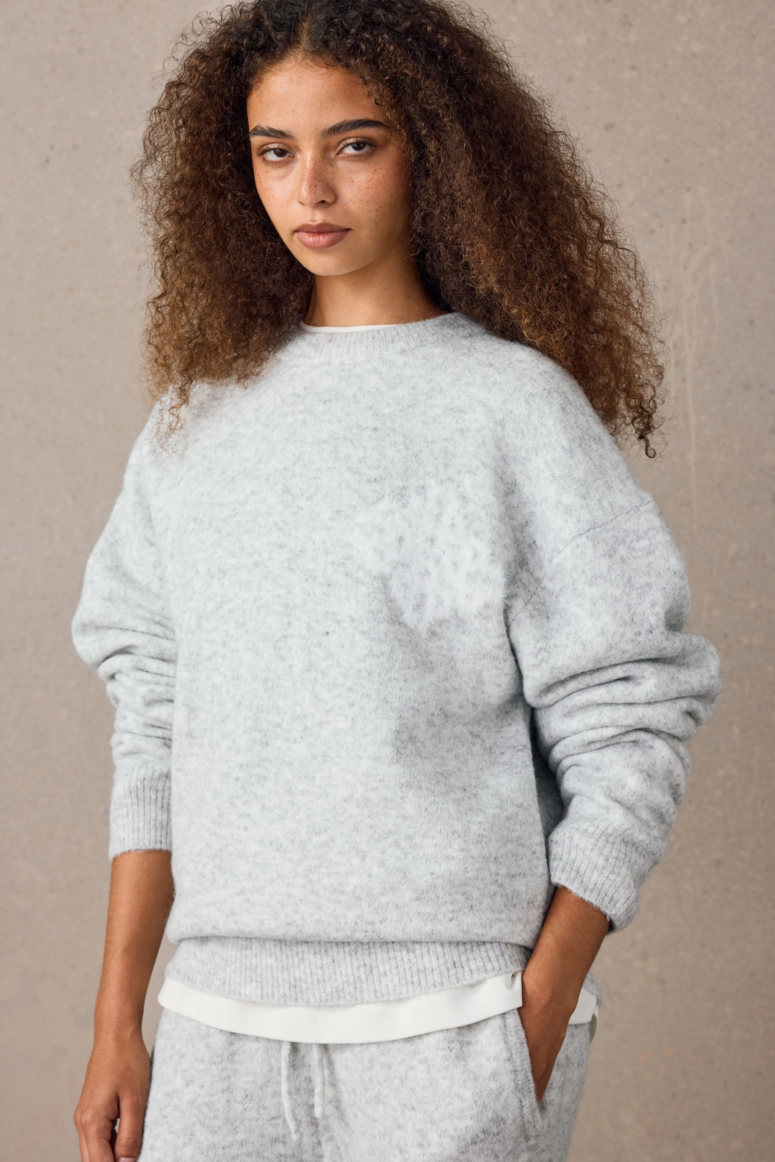 EMBLEM FLUFFY KNIT CREW - GREY MARL sold by The Couture Club product image thumbnail 4