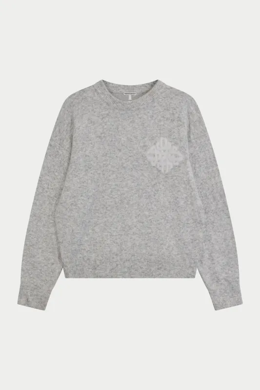 EMBLEM FLUFFY KNIT CREW - GREY MARL made by The Couture Club