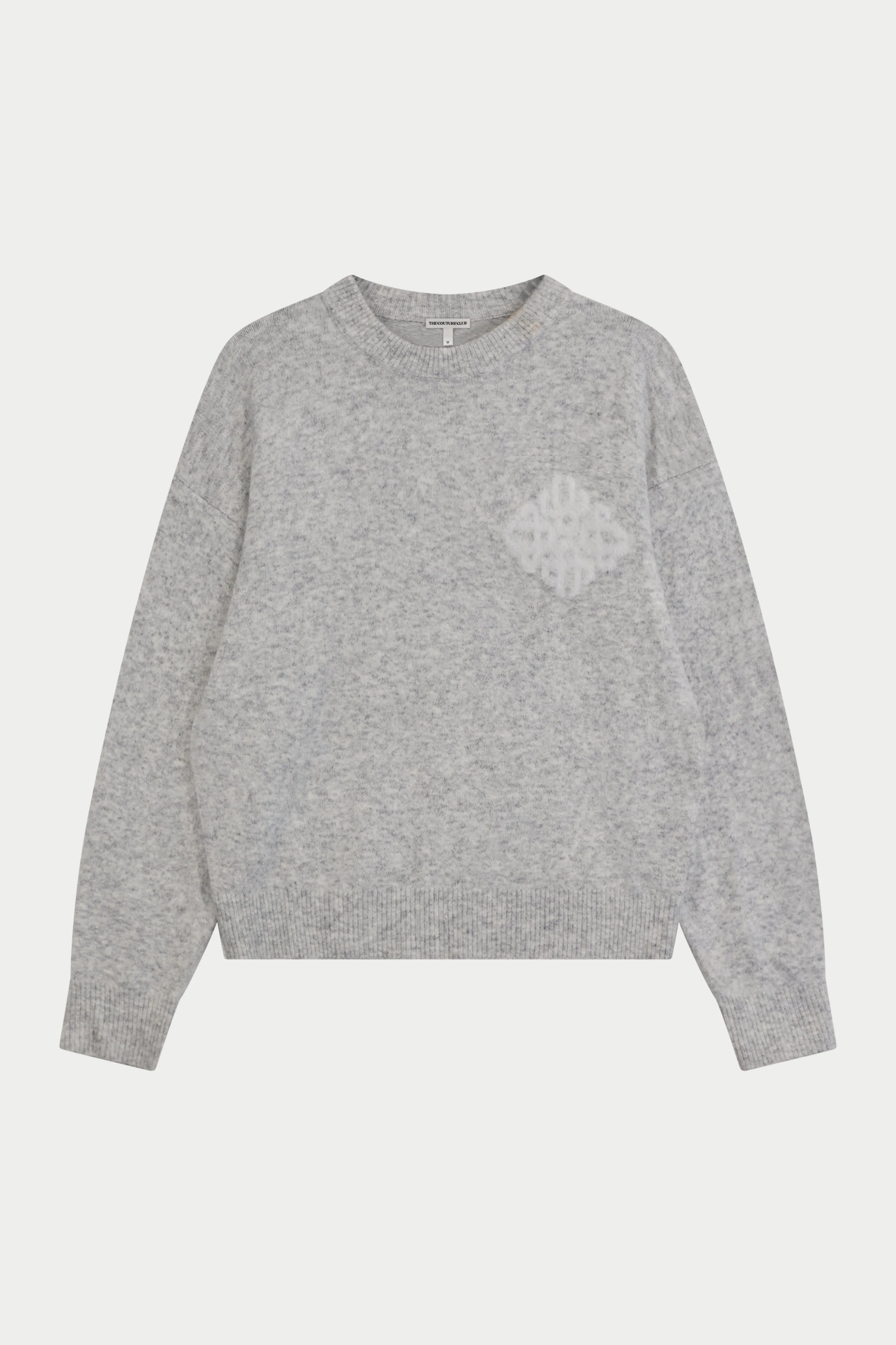 EMBLEM FLUFFY KNIT CREW - GREY MARL sold by The Couture Club