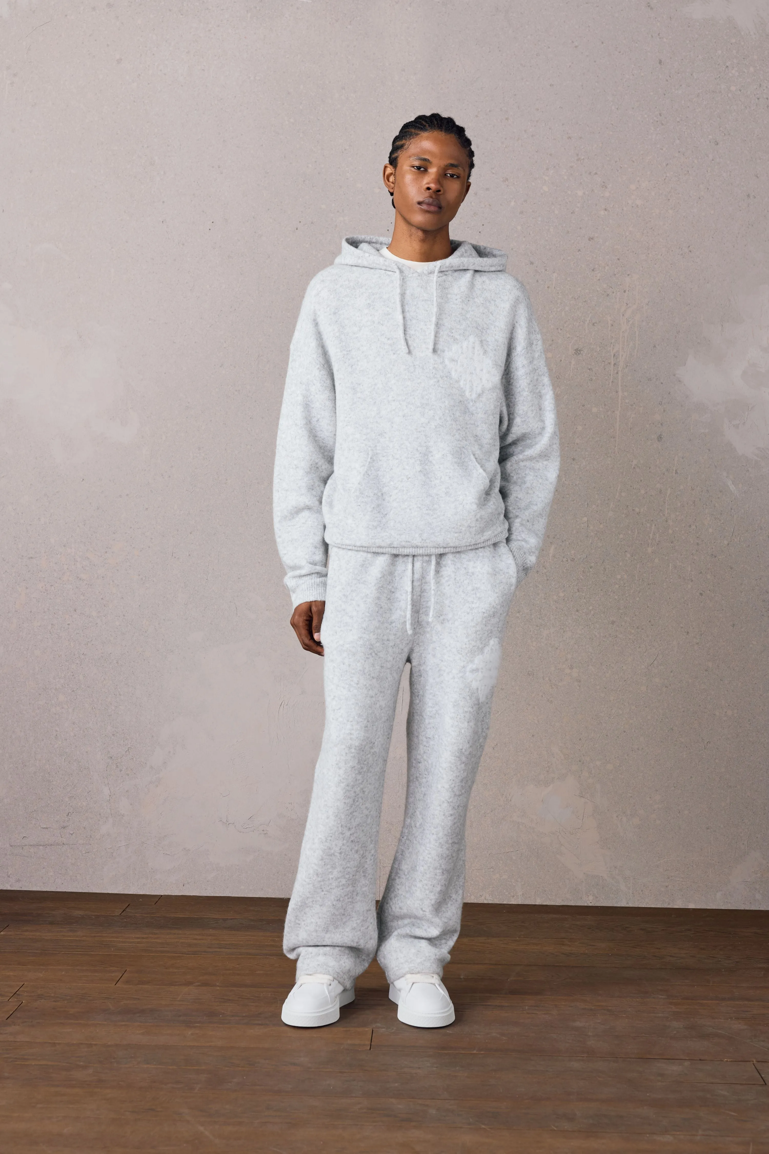 EMBLEM FLUFFY KNIT HOODIE - GREY MARL sold by The Couture Club product image thumbnail 4