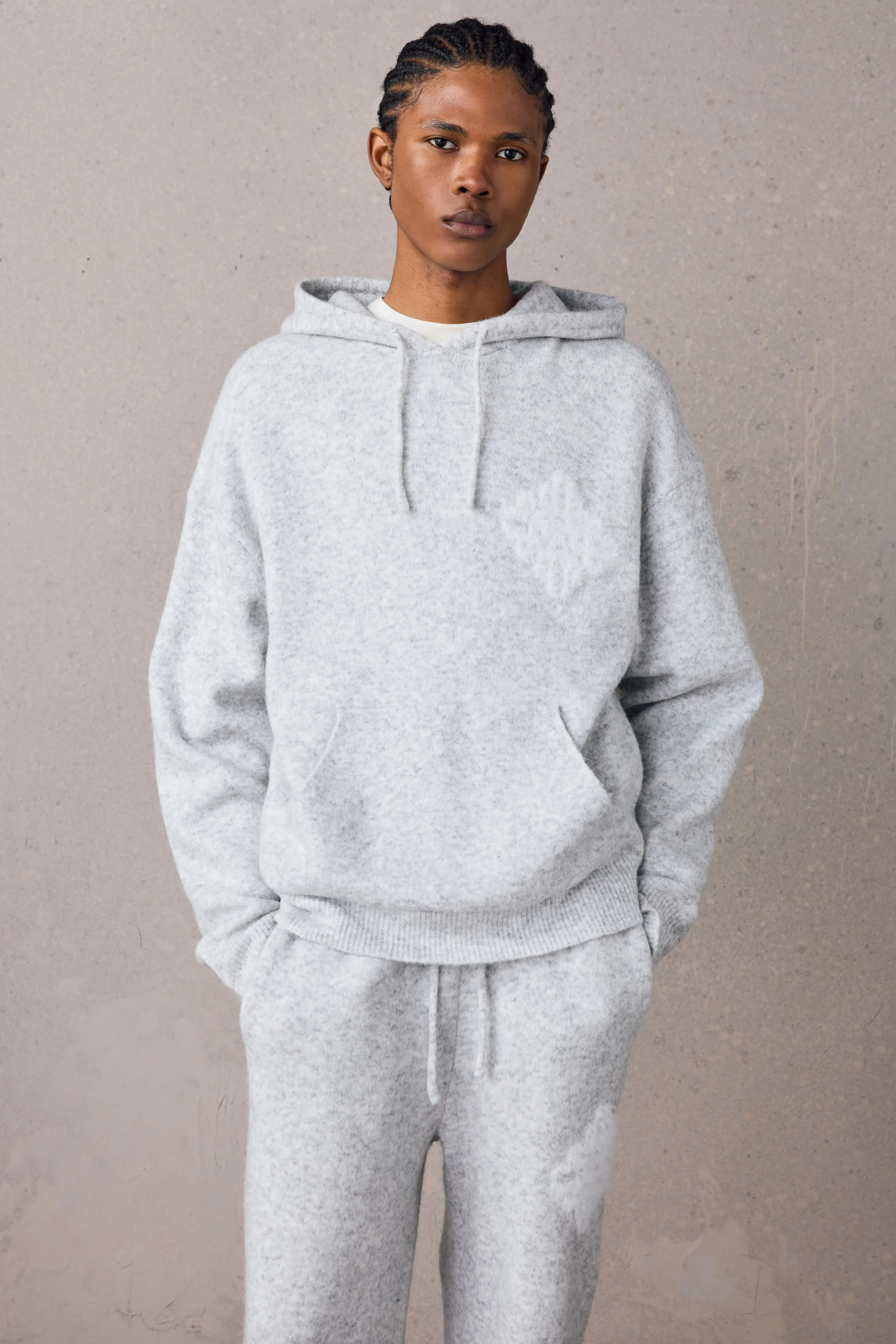 EMBLEM FLUFFY KNIT HOODIE - GREY MARL sold by The Couture Club product image thumbnail 2