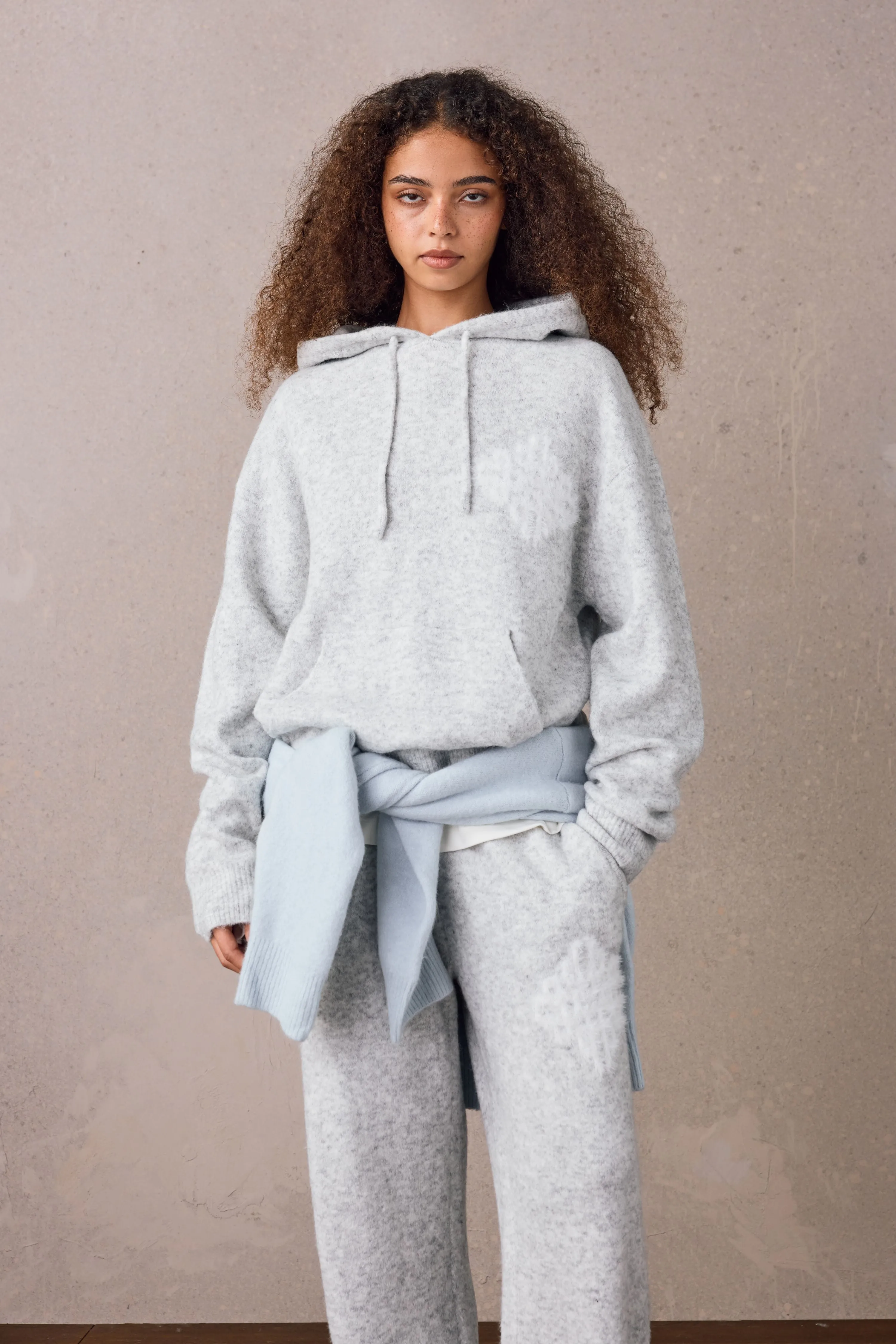 EMBLEM FLUFFY KNIT HOODIE - GREY MARL sold by The Couture Club product image thumbnail 3
