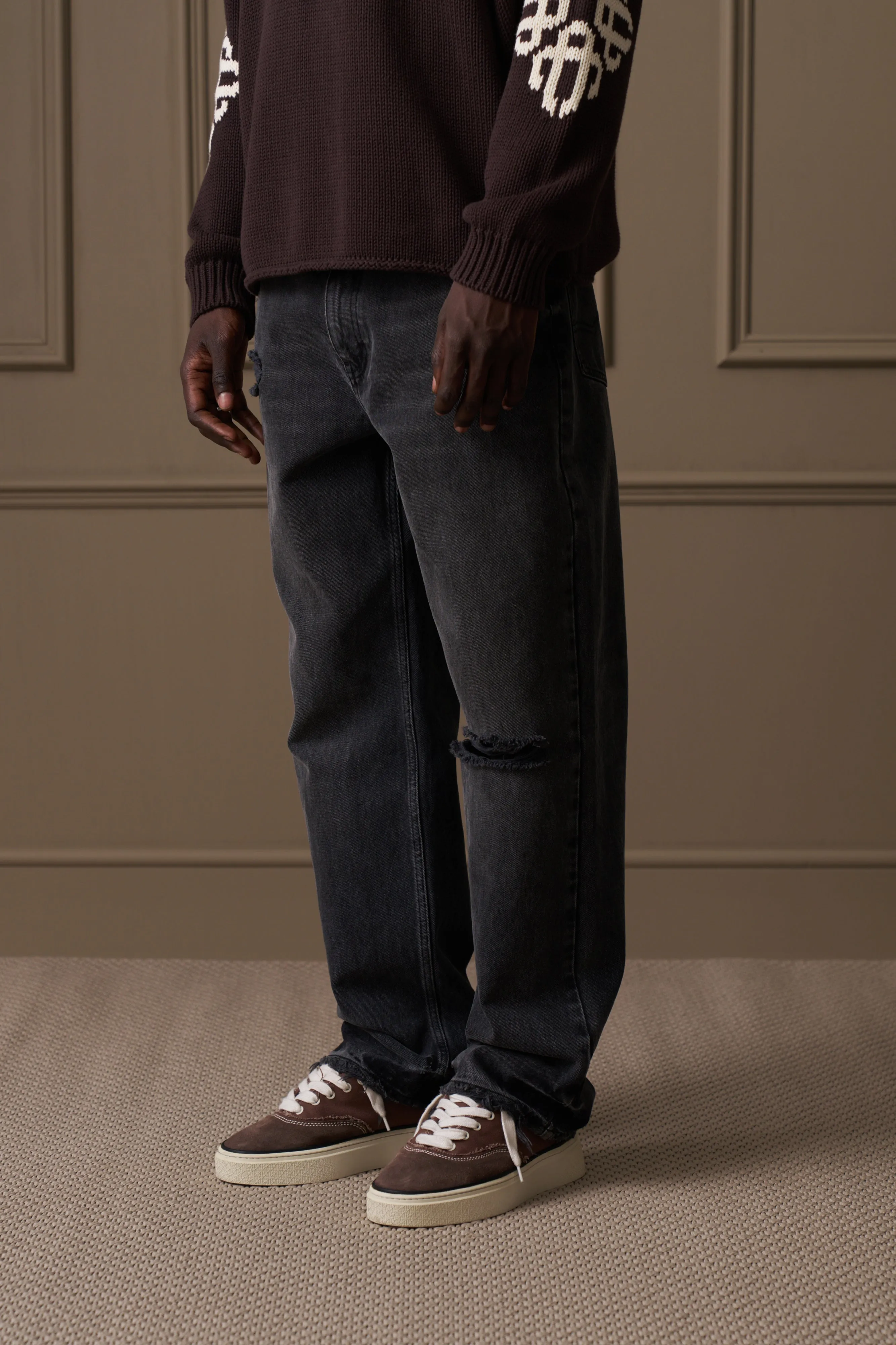 DISTRESSED RELAXED STRAIGHT FIT JEAN - WASHED BLACK sold by The Couture Club product image thumbnail 2