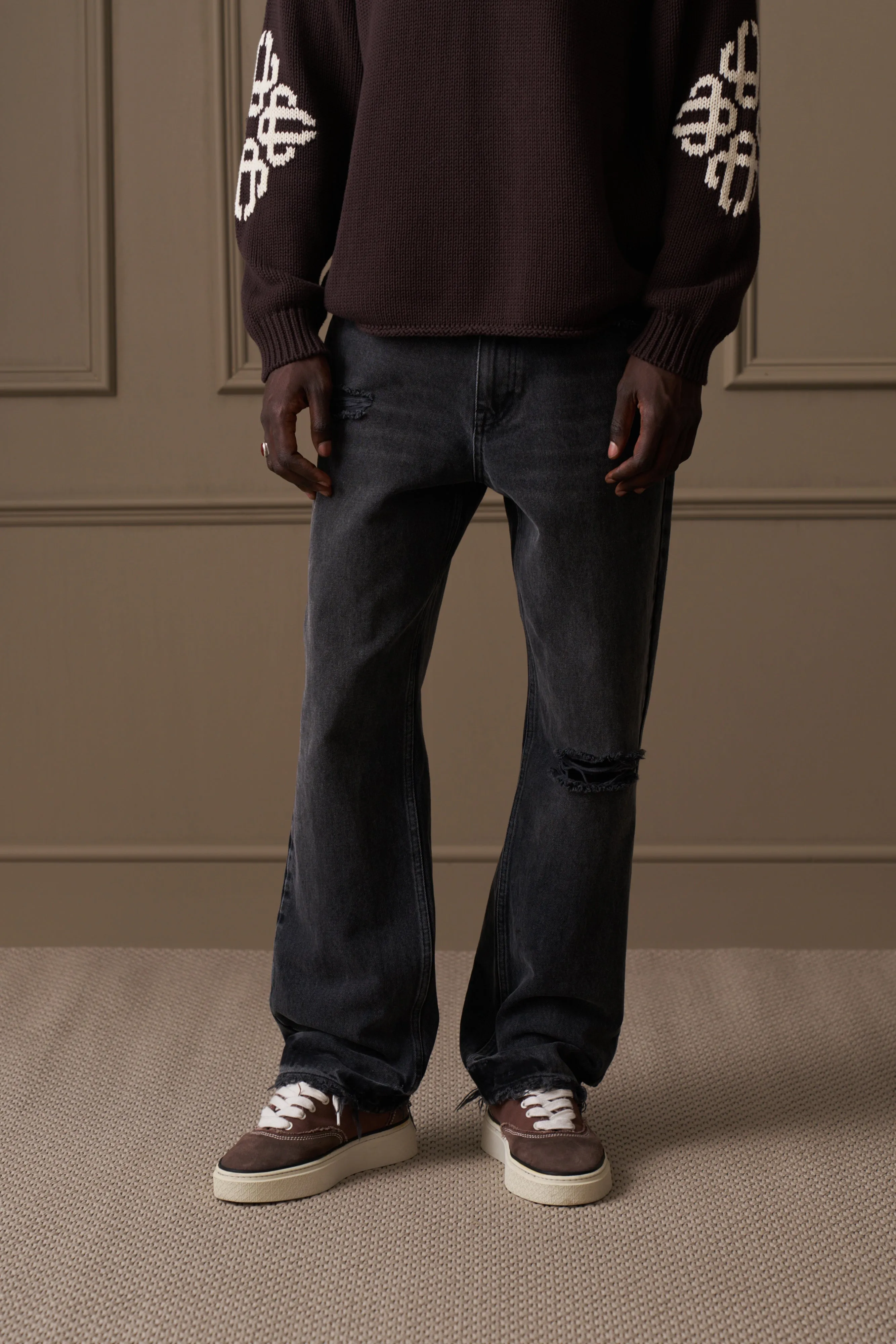 DISTRESSED RELAXED STRAIGHT FIT JEAN - WASHED BLACK sold by The Couture Club product image thumbnail 4
