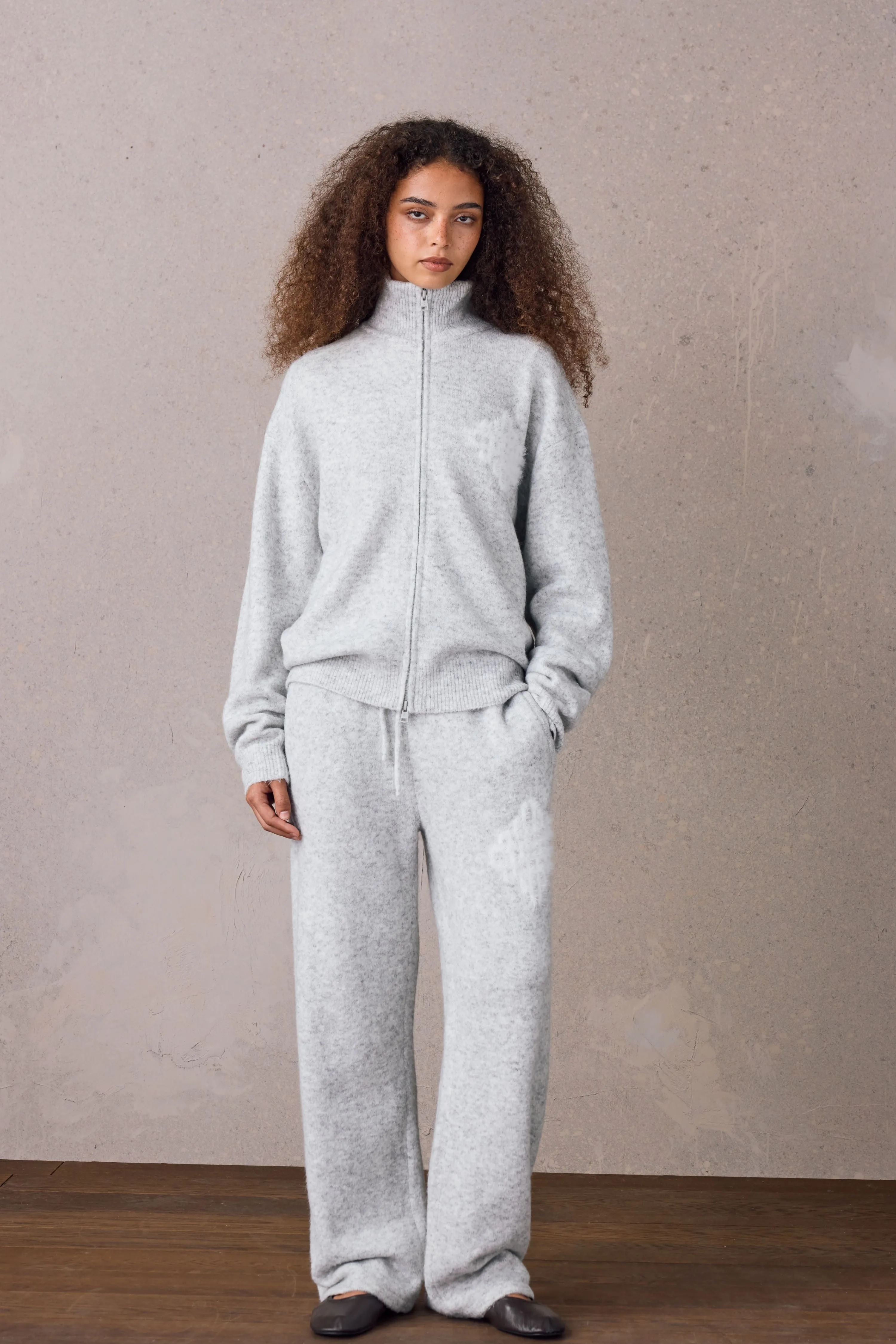 EMBLEM FLUFFY KNIT JOGGERS - GREY MARL sold by The Couture Club product image thumbnail 5