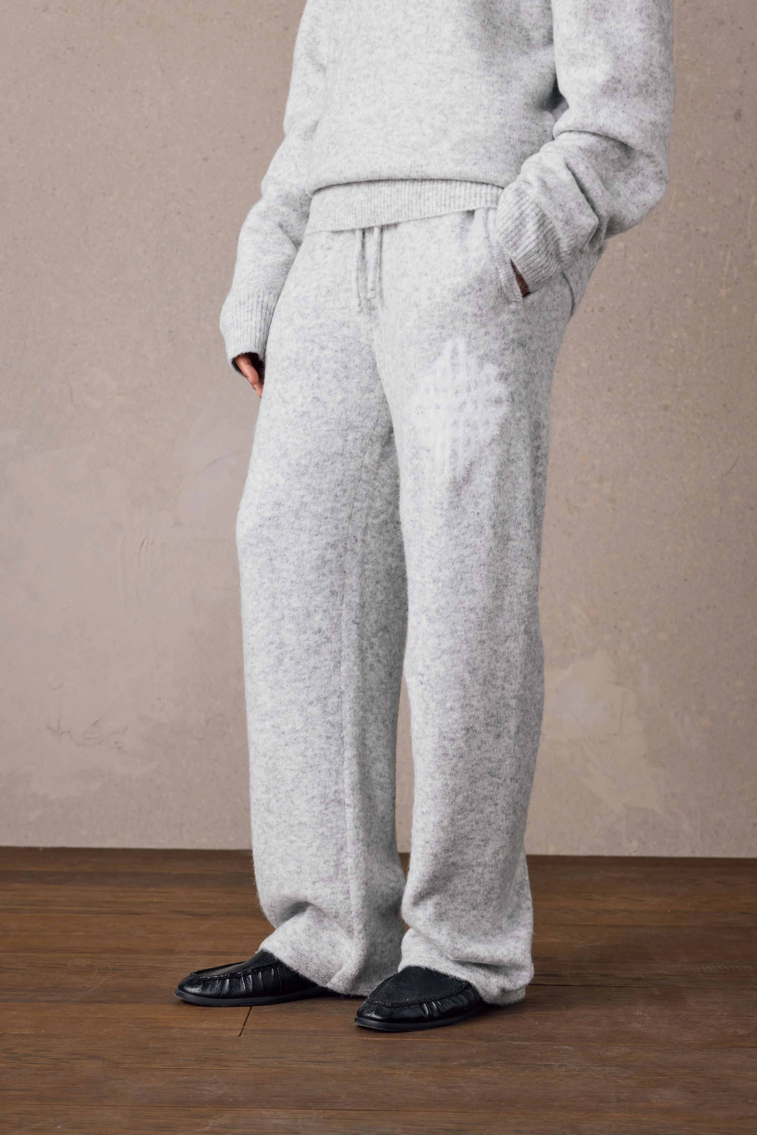 EMBLEM FLUFFY KNIT JOGGERS - GREY MARL sold by The Couture Club product image thumbnail 3