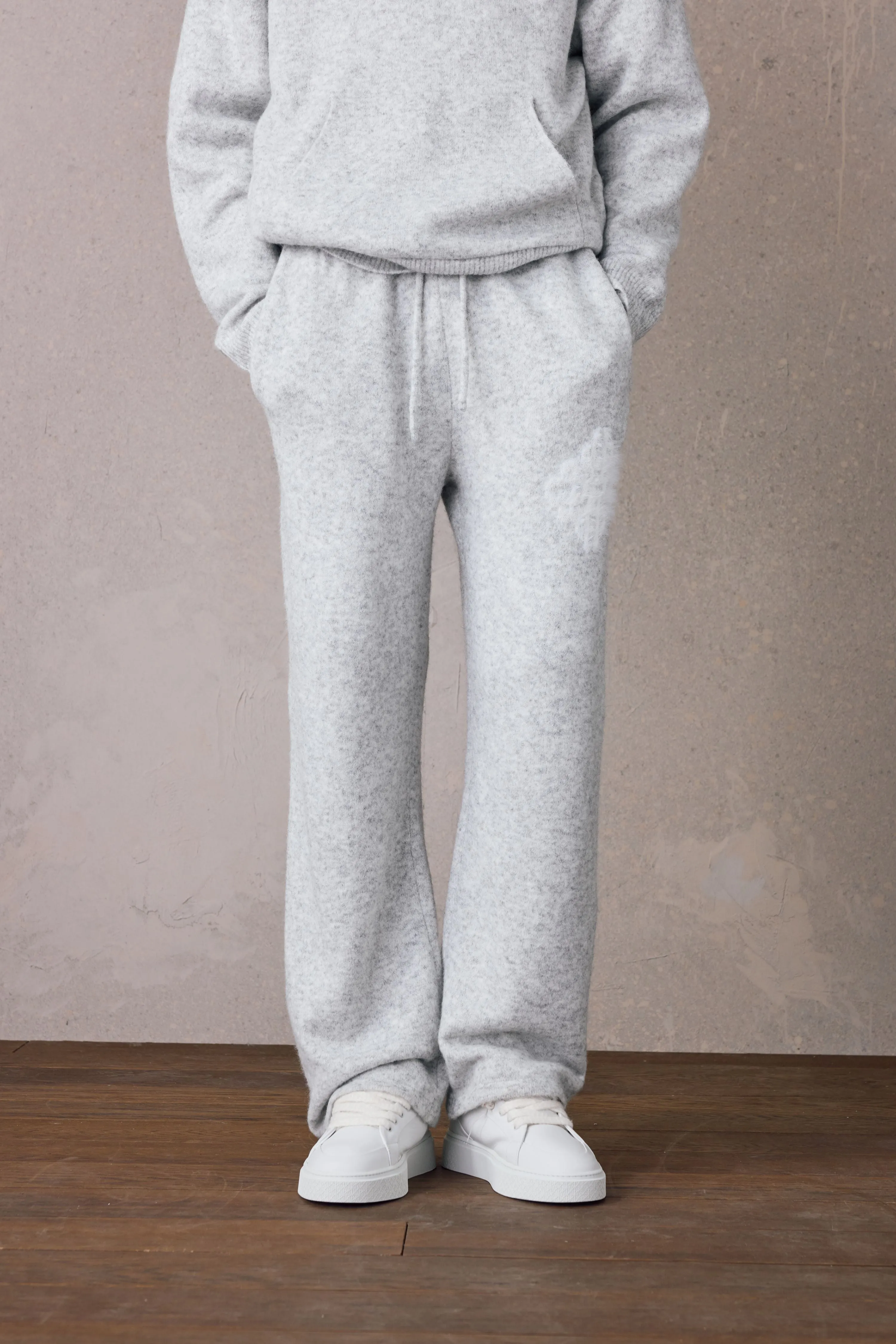 EMBLEM FLUFFY KNIT JOGGERS - GREY MARL sold by The Couture Club product image thumbnail 2