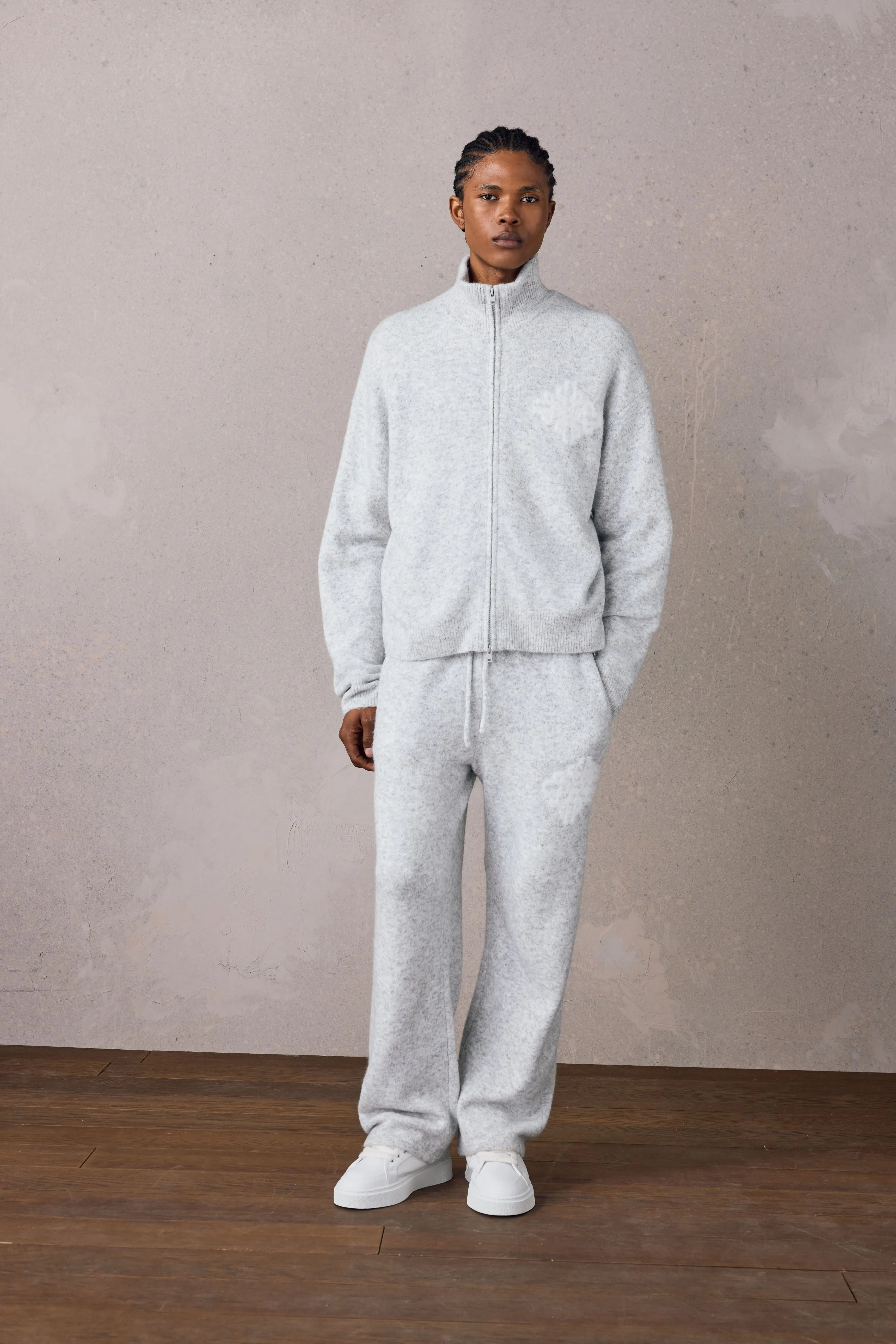 EMBLEM FLUFFY KNIT JOGGERS - GREY MARL sold by The Couture Club product image thumbnail 4