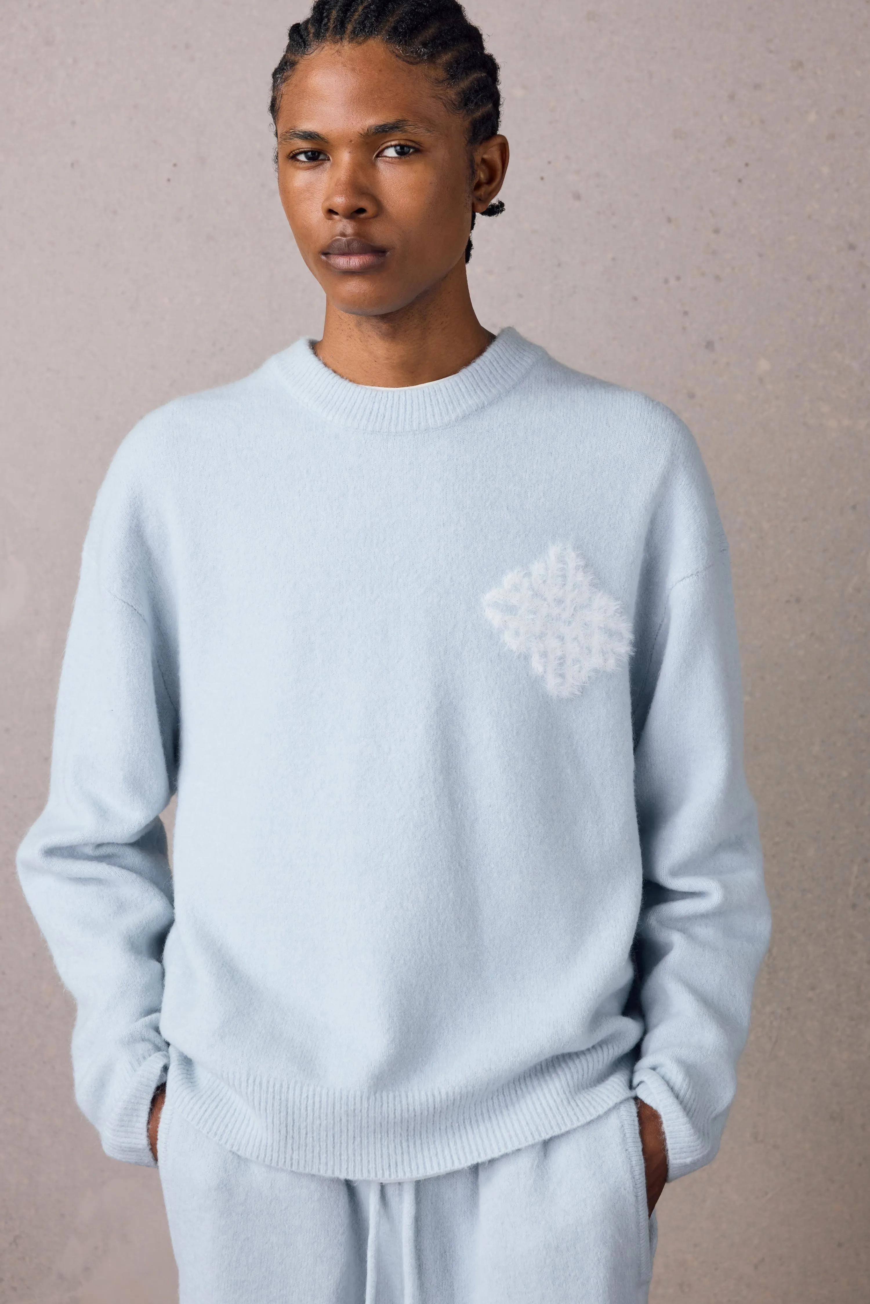 EMBLEM FLUFFY KNIT CREW - BLUE sold by The Couture Club product image thumbnail 2