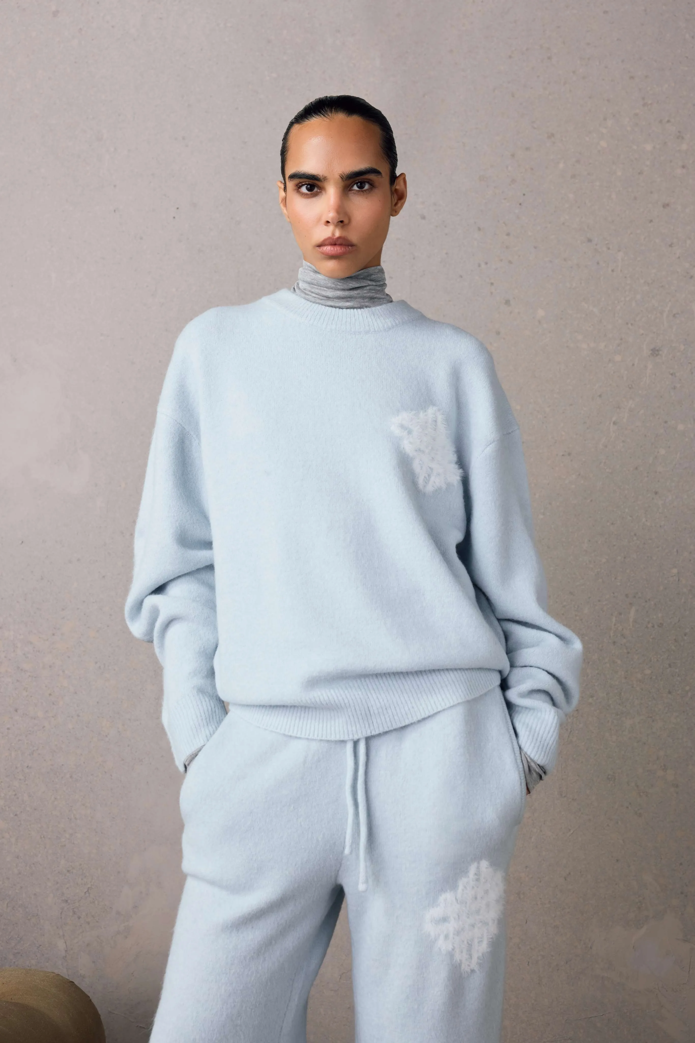 EMBLEM FLUFFY KNIT CREW - BLUE sold by The Couture Club product image thumbnail 3