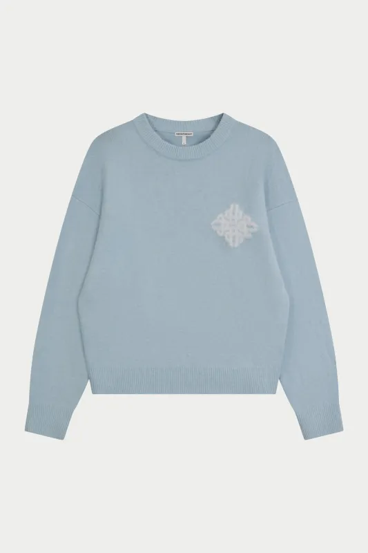 EMBLEM FLUFFY KNIT CREW - BLUE made by The Couture Club