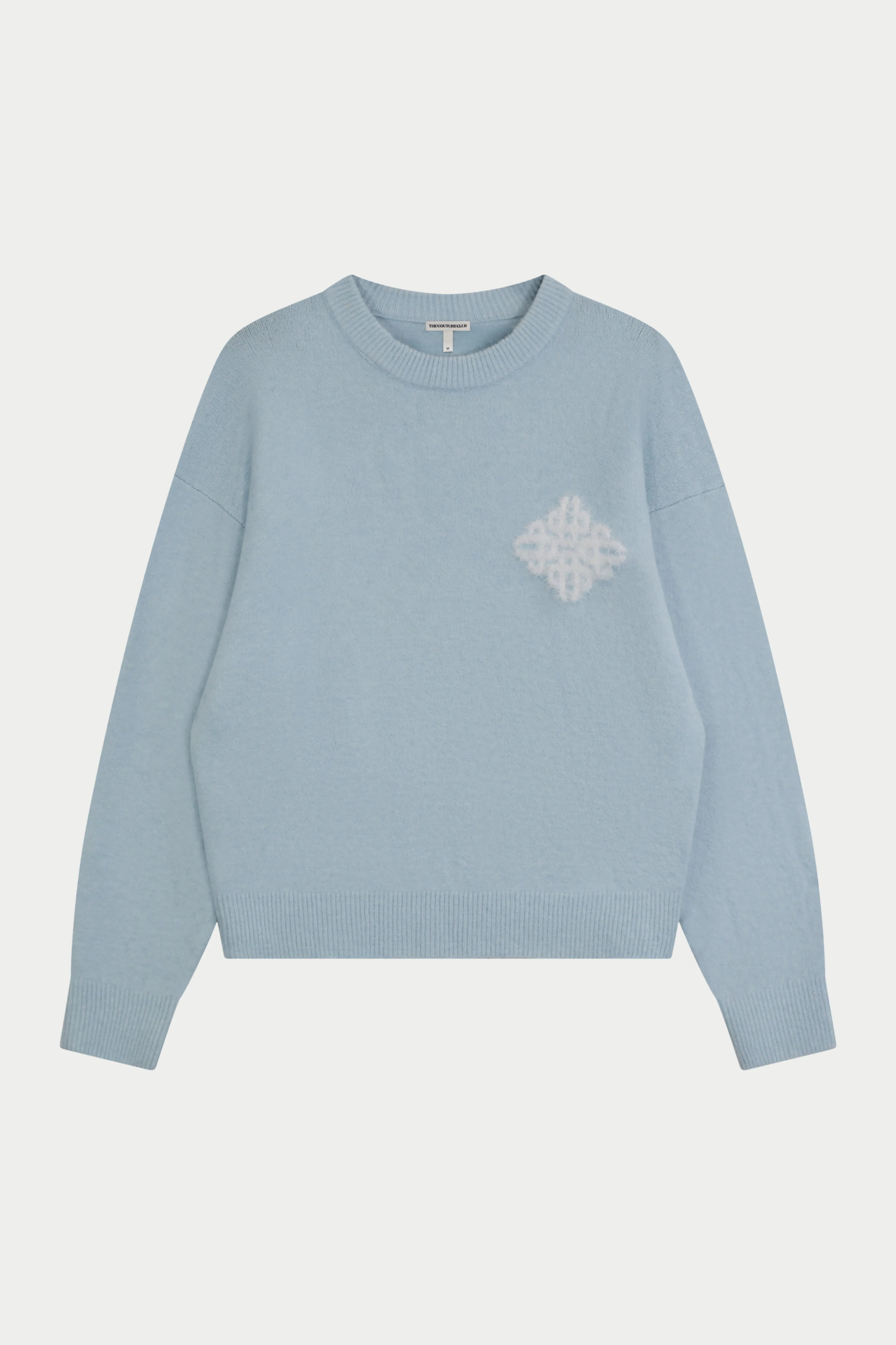 EMBLEM FLUFFY KNIT CREW - BLUE sold by The Couture Club