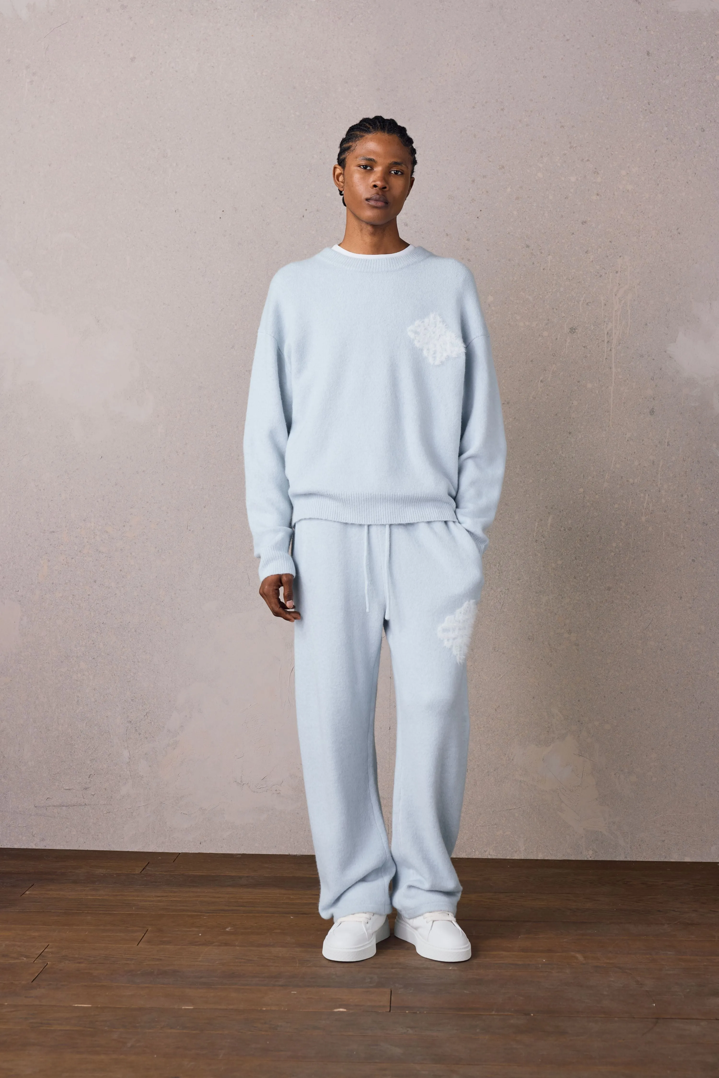 EMBLEM FLUFFY KNIT CREW - BLUE sold by The Couture Club product image thumbnail 4