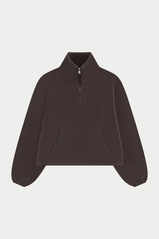 COMPACT FLEECE QUARTER ZIP - BROWN made by The Couture Club