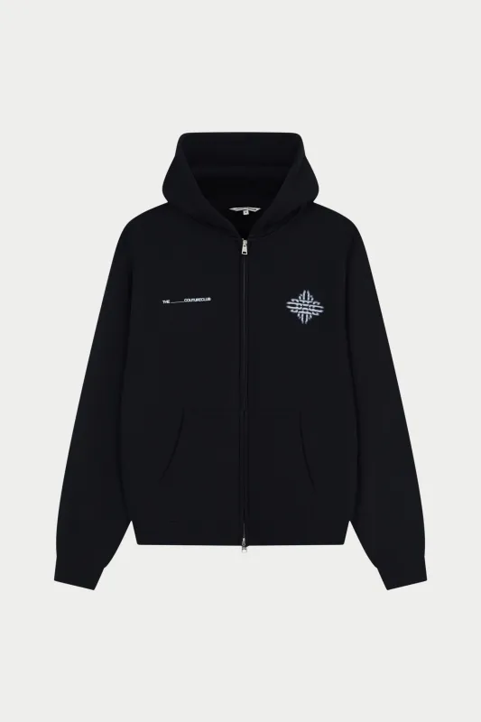 LUXURY IN MOTION GRAPHIC ZIP THROUGH HOODIE - BLACK made by The Couture Club