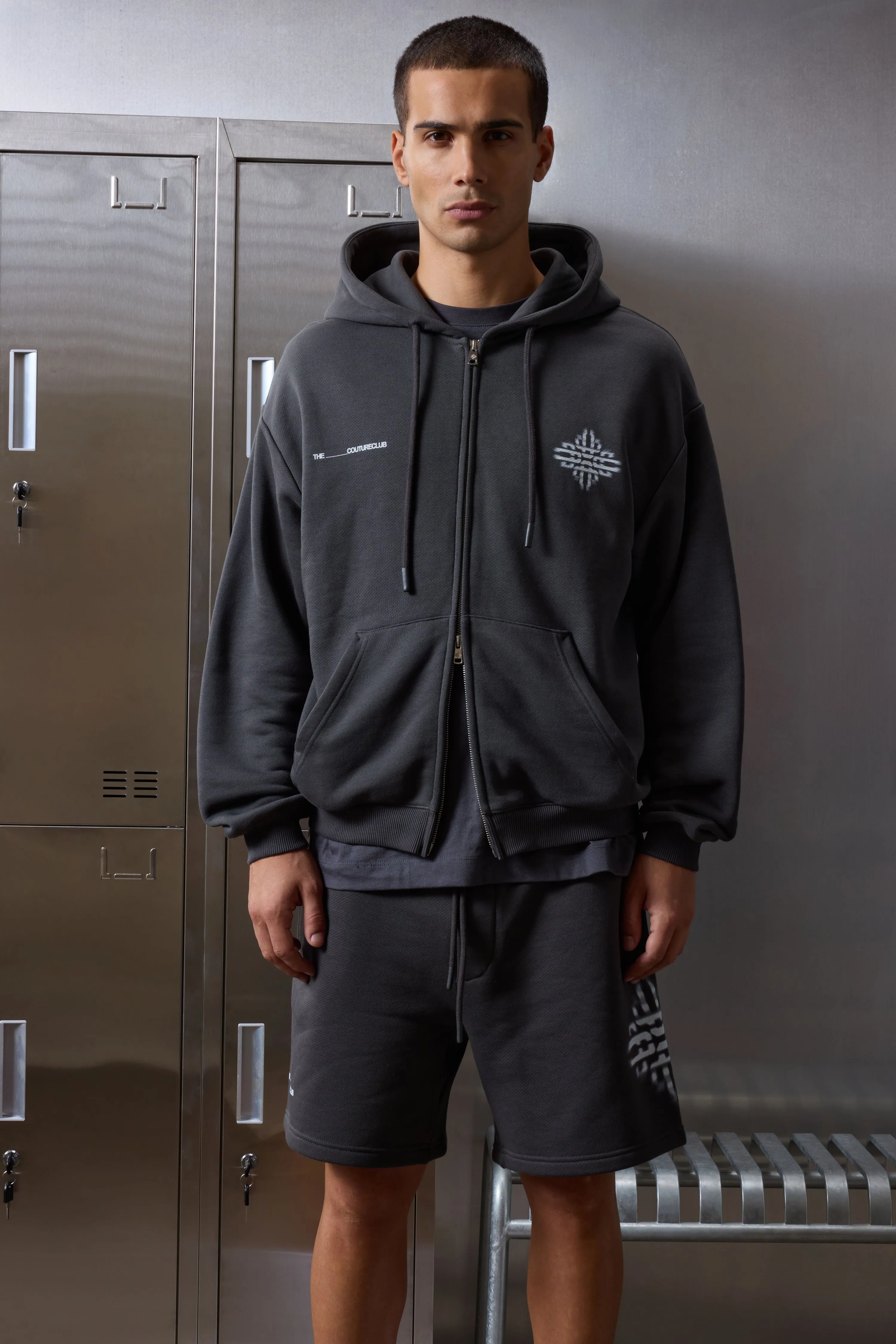 LUXURY IN MOTION GRAPHIC ZIP THROUGH HOODIE - CHARCOAL sold by The Couture Club product image thumbnail 2