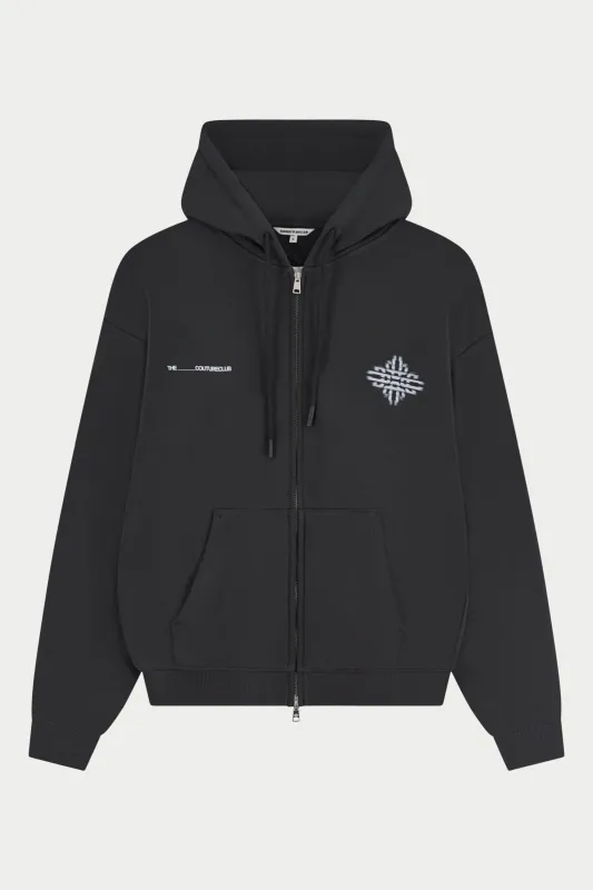 LUXURY IN MOTION GRAPHIC ZIP THROUGH HOODIE - CHARCOAL made by The Couture Club