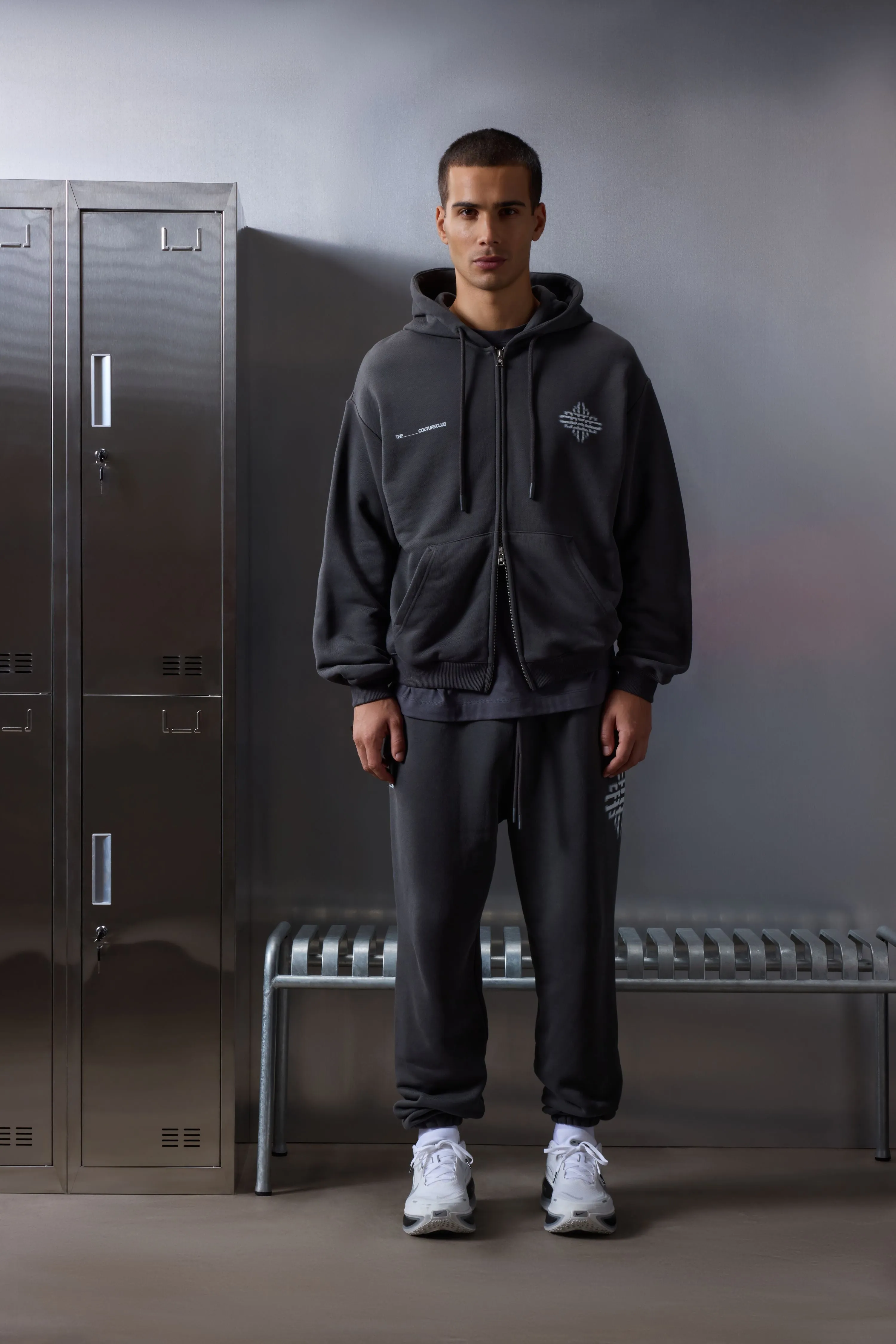 LUXURY IN MOTION GRAPHIC ZIP THROUGH HOODIE - CHARCOAL sold by The Couture Club product image thumbnail 3