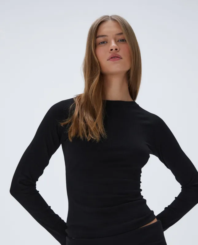 Rib Raglan Long Sleeve Top - Black sold by Adanola