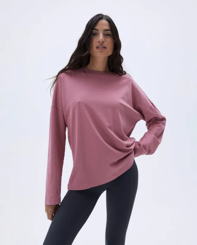 Washed Long Sleeve Oversized T-shirt - Dusty Pink sold by Adanola