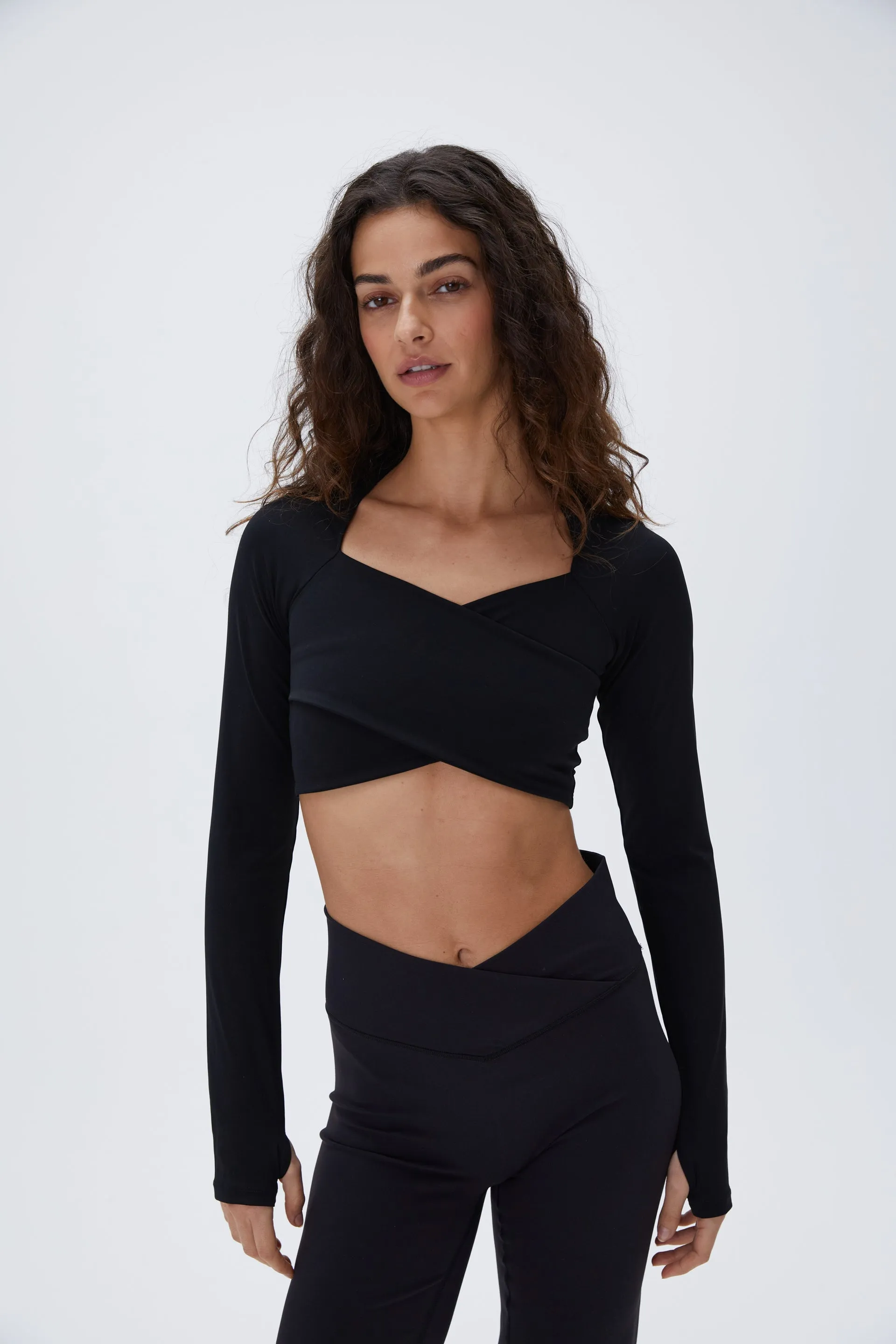 Ultimate Long Sleeve Wrap Top - Black sold by Adanola