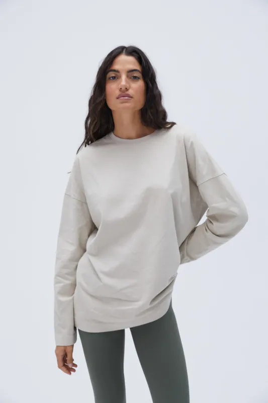 Washed Long Sleeve Oversized T-shirt - Stone sold by Adanola