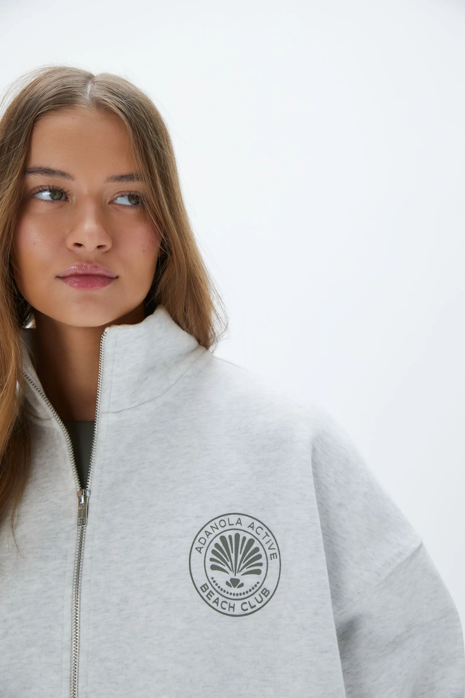Vacation Oversized Funnel Full Zip Sweatshirt - Light Grey Melange sold by Adanola product image thumbnail 3